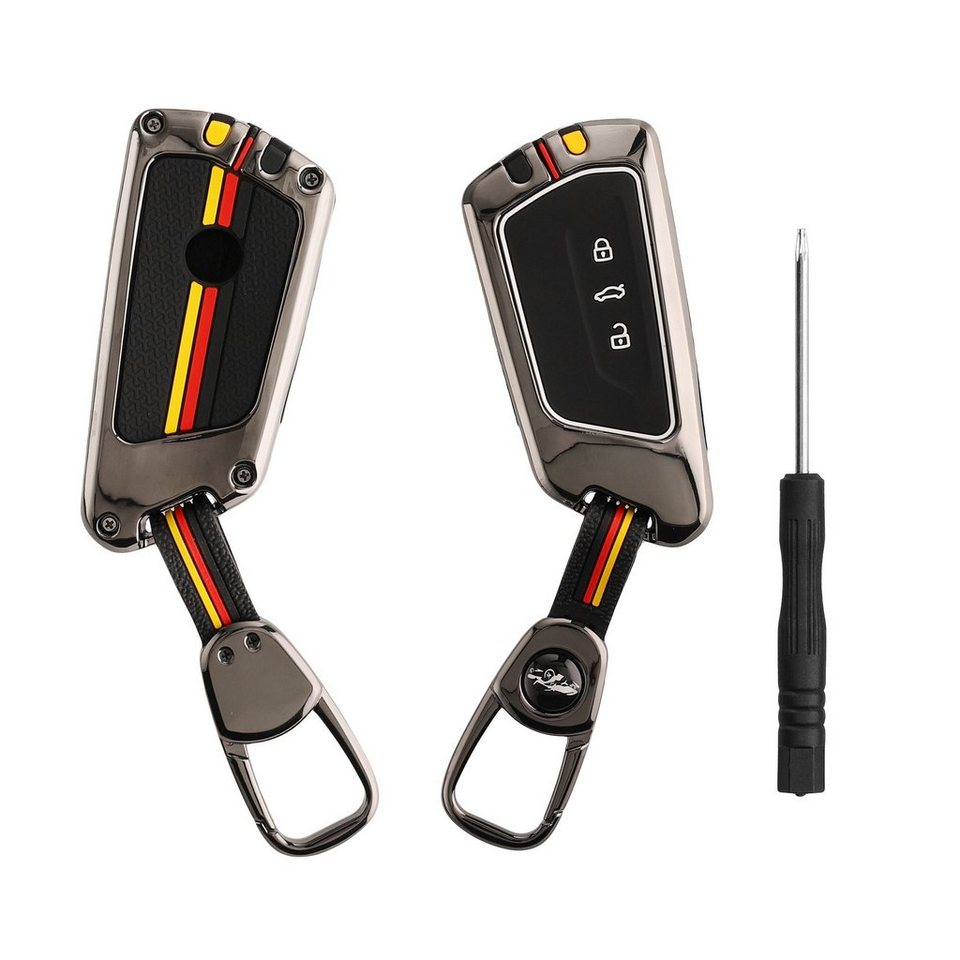 kwmobile Schlüsseltasche Auto Schlüsselhülle für VW Golf 8 3-Tasten Autoschlüssel  Hülle, Smart Key Metallrahmen mit Silikon Case