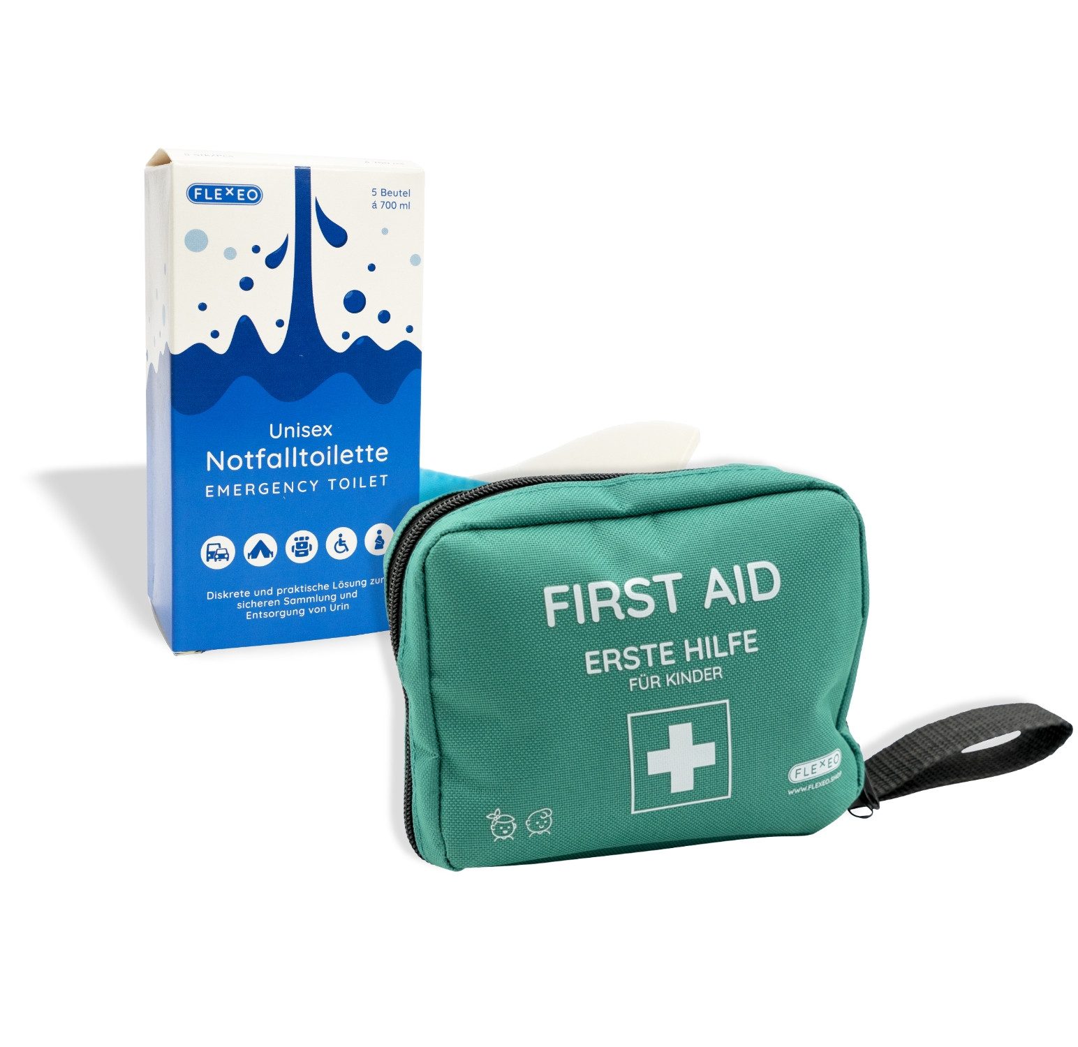 FLEXEO Erste-Hilfe-Set und Notfalltoilette, (6 St), Notfallset Pinkelbeutel Einweg-Urinbeutel für unterwegs