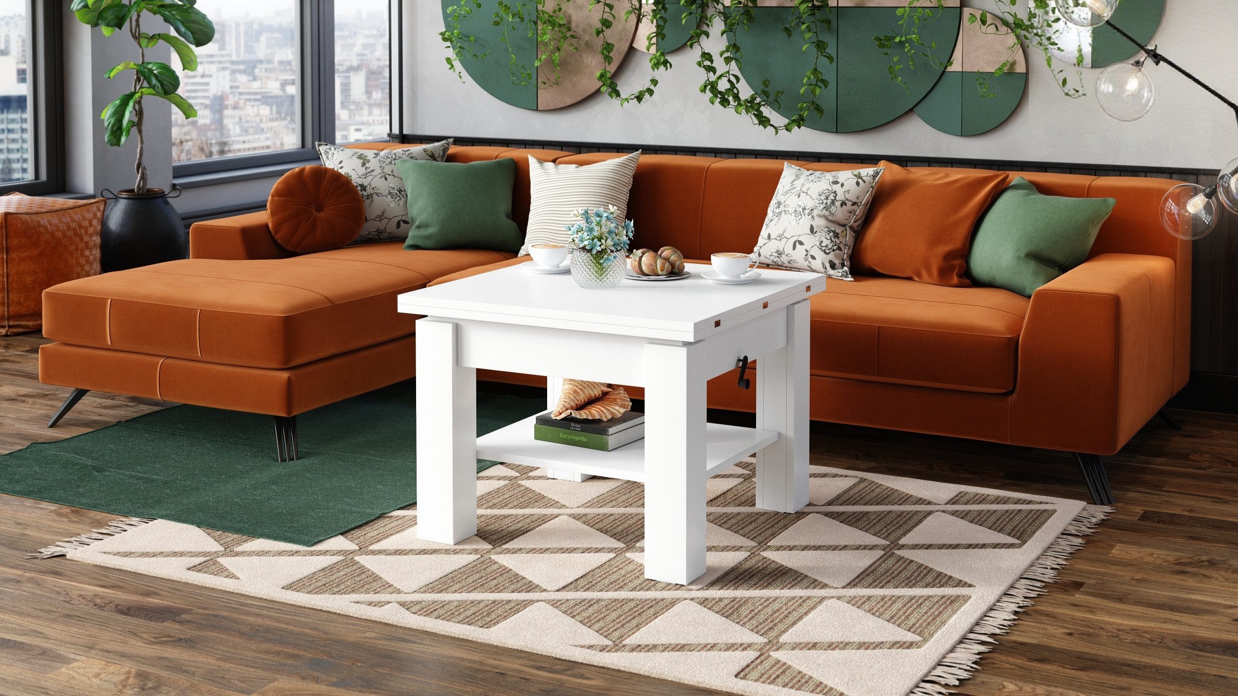 designimpex Couchtisch Design Cleo stufenlos höhenverstellbar aufklappbar Esstisch