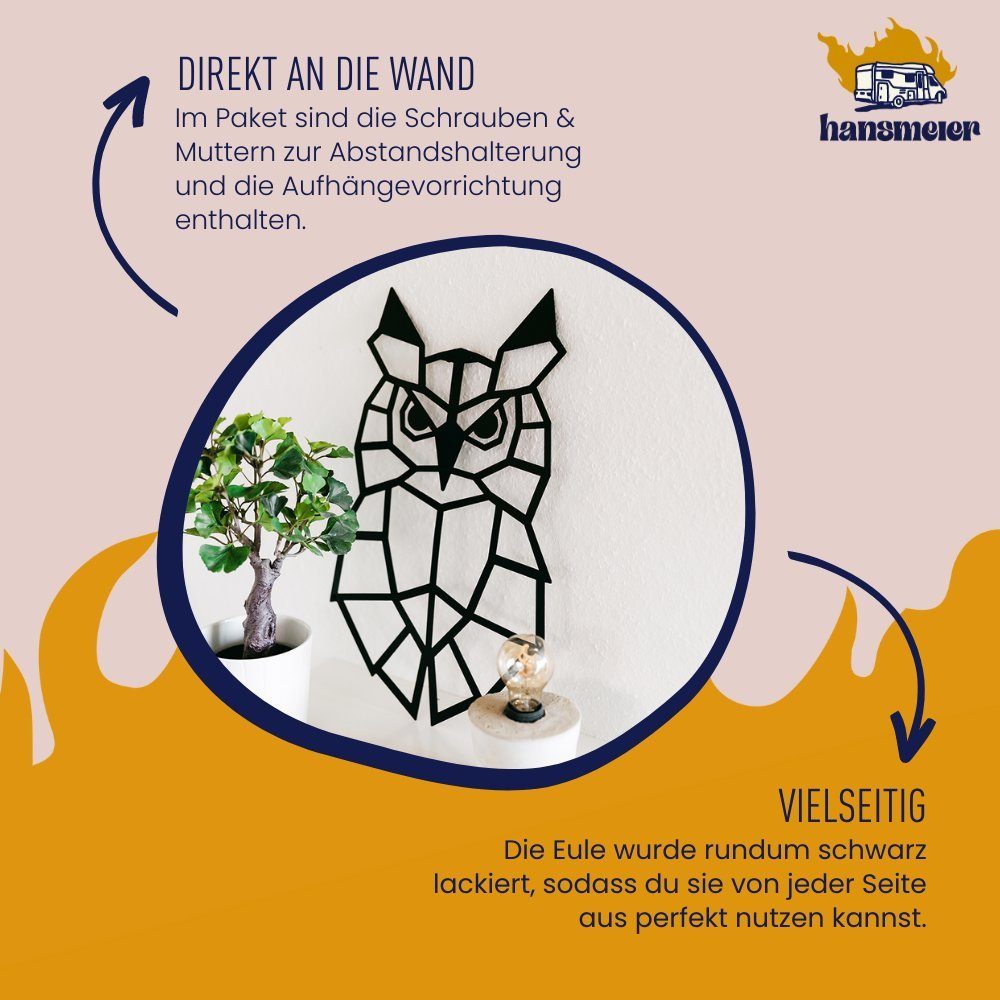 Hansmeier Wanddekoobjekt Wanddeko aus Metall, Wasserfest, Für Außen & Innen, Motiv Eule