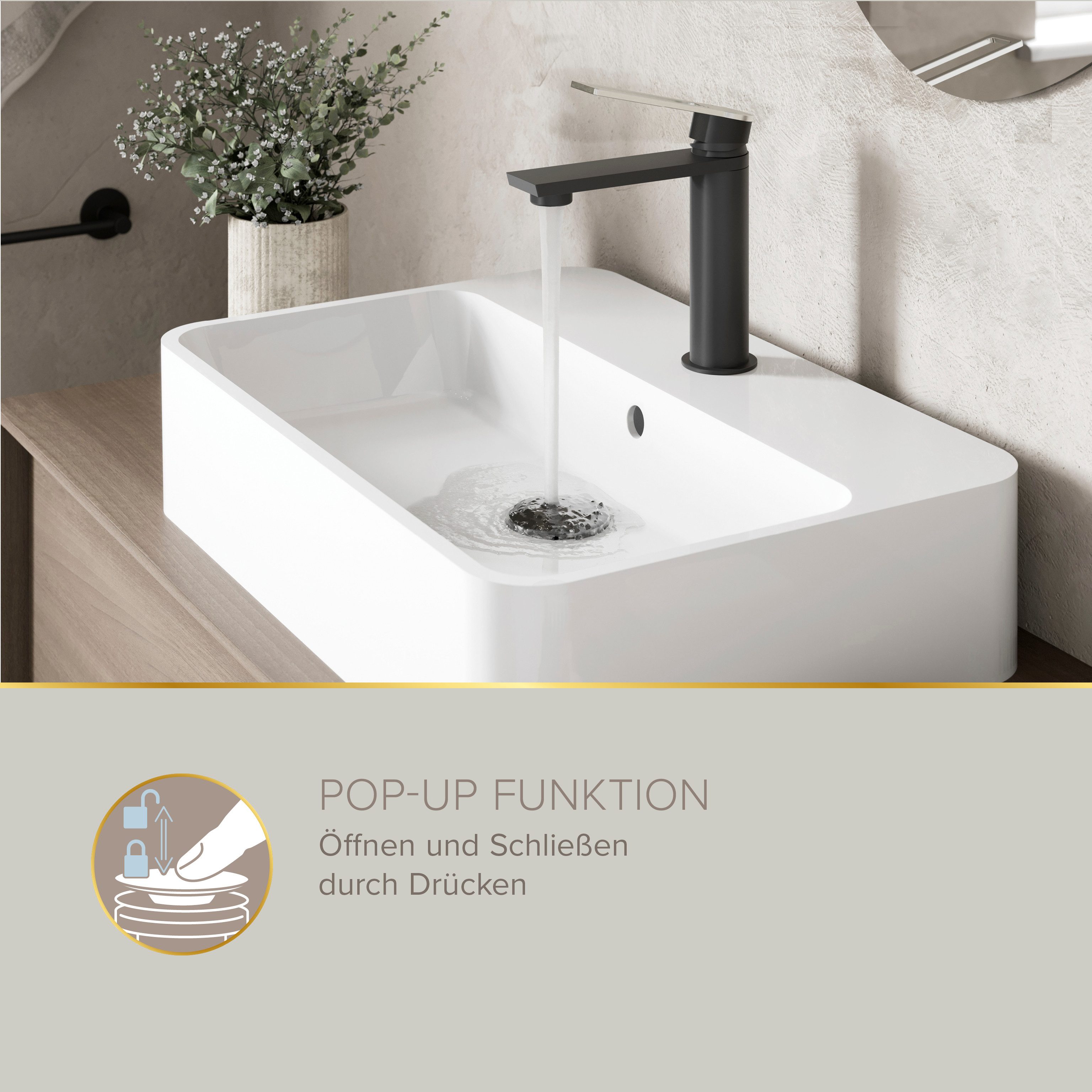 Lenz Waschbeckenstöpsel Easy Clean Pop-Up-Ventil, Waschbeckenstopfen – Bild 5 von 5