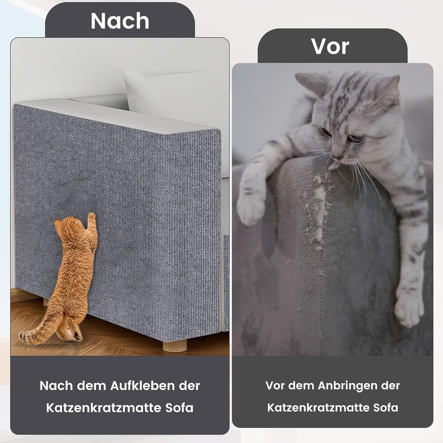 wohnTRAUM24 Kratzmatte Kratzmatte 200x40 CM Selbstklebend Kratzteppich Katze Wand Sofa, Kratzteppich Ecke DIY Climbing Cat Scratcher Mat AntiKratz