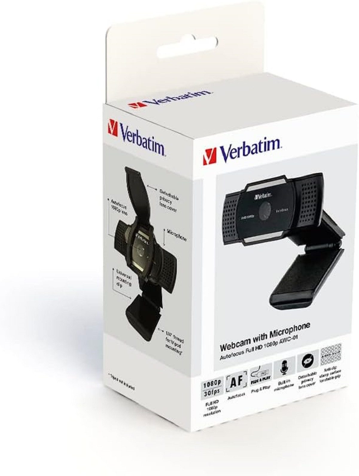 Verbatim Verbatim AWC-01 Webcam – Stabile Laptop-Befestigung und USB-Anschluss Webcam