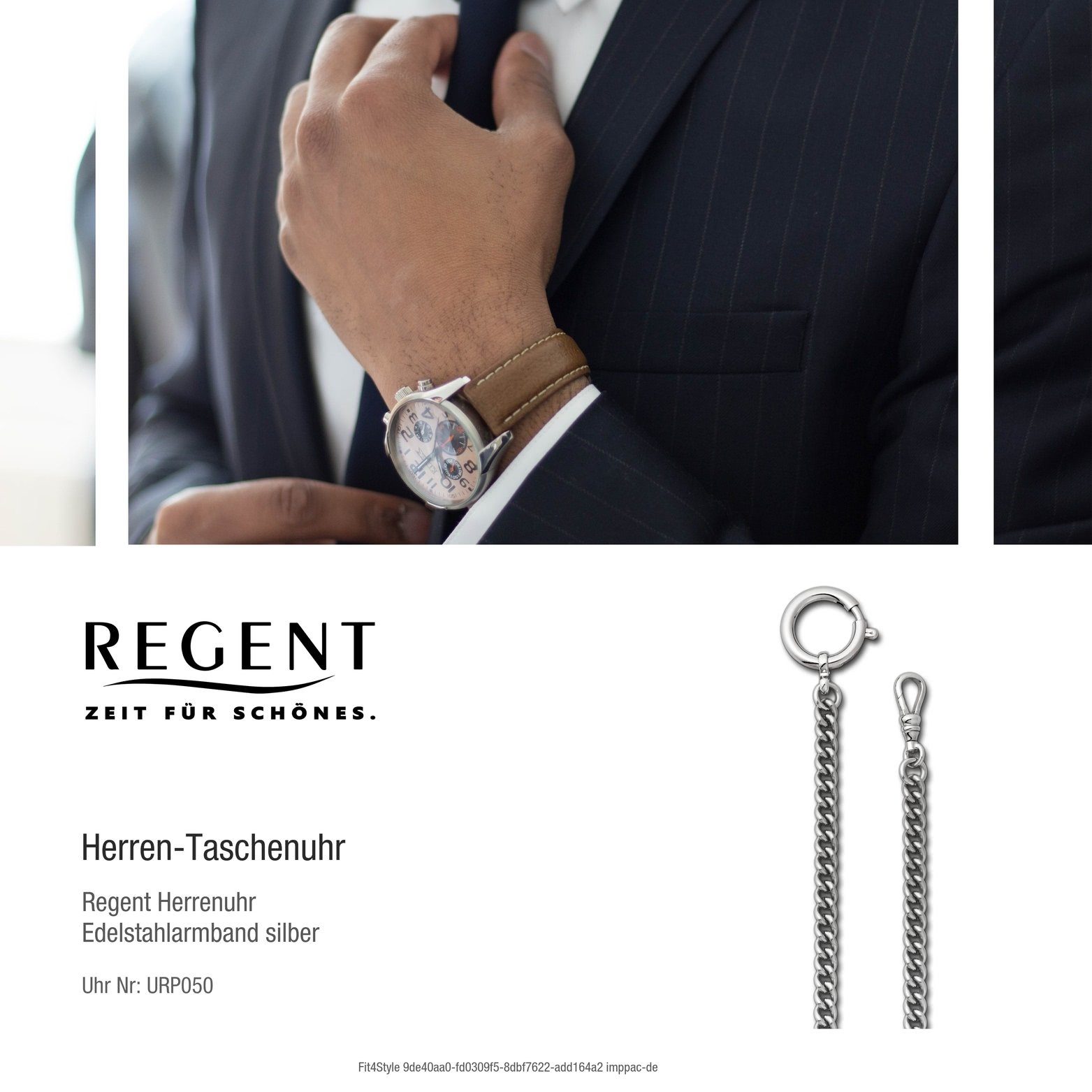 Regent Kettenuhr Rundpanzer-Kette 5mm Regent Taschenuhren-Armband, Edelstahlarmband, Elegant-Style (Federring-Verschluss), für,