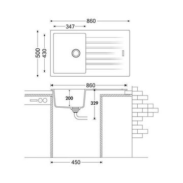 Naber Granitspüle Naber Einbauspüle Angola 100 Cin-Nagranit lava, 86/50 cm