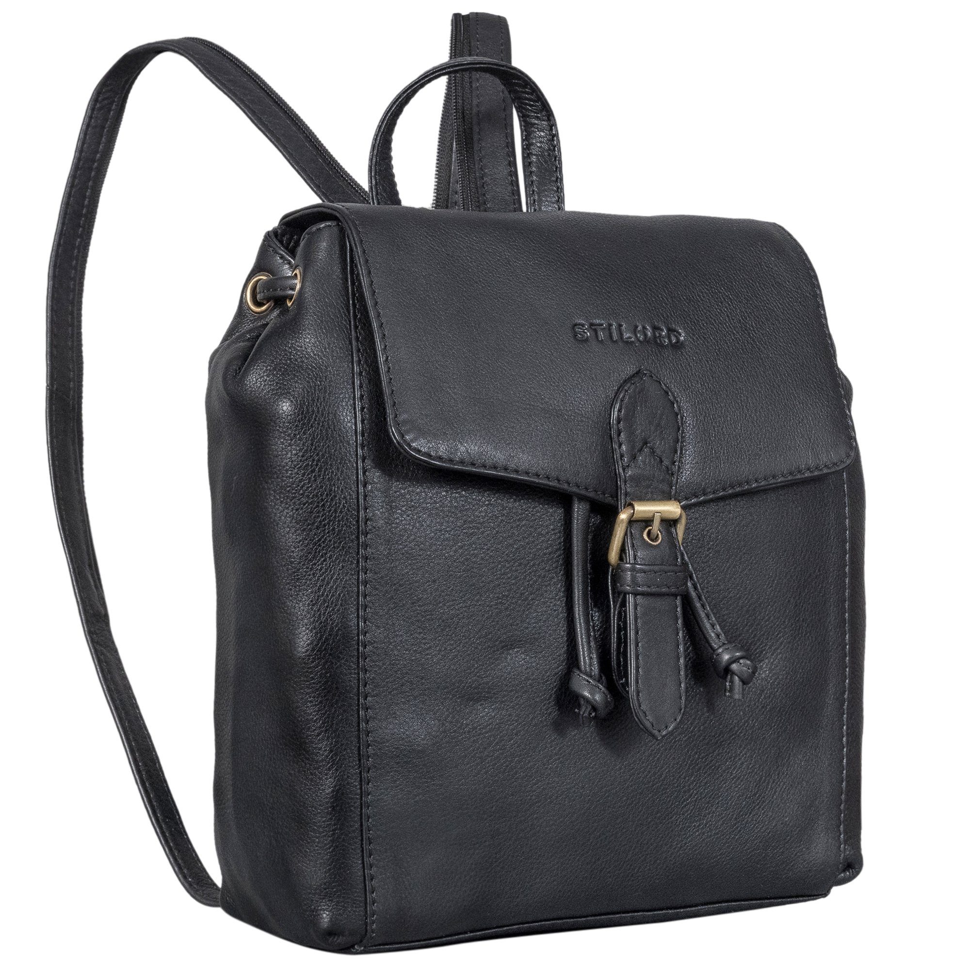 STILORD Cityrucksack "Alice" Leder Cityrucksack Damen Klein mit Kordelzug