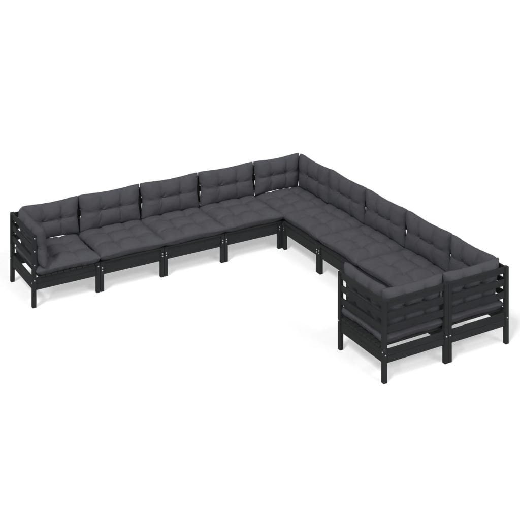 Gartenlounge-Set vidaXL 10-tlg. Kissen mit Schwarz (8-tlg) Kiefernholz, Garten-Lounge-Set