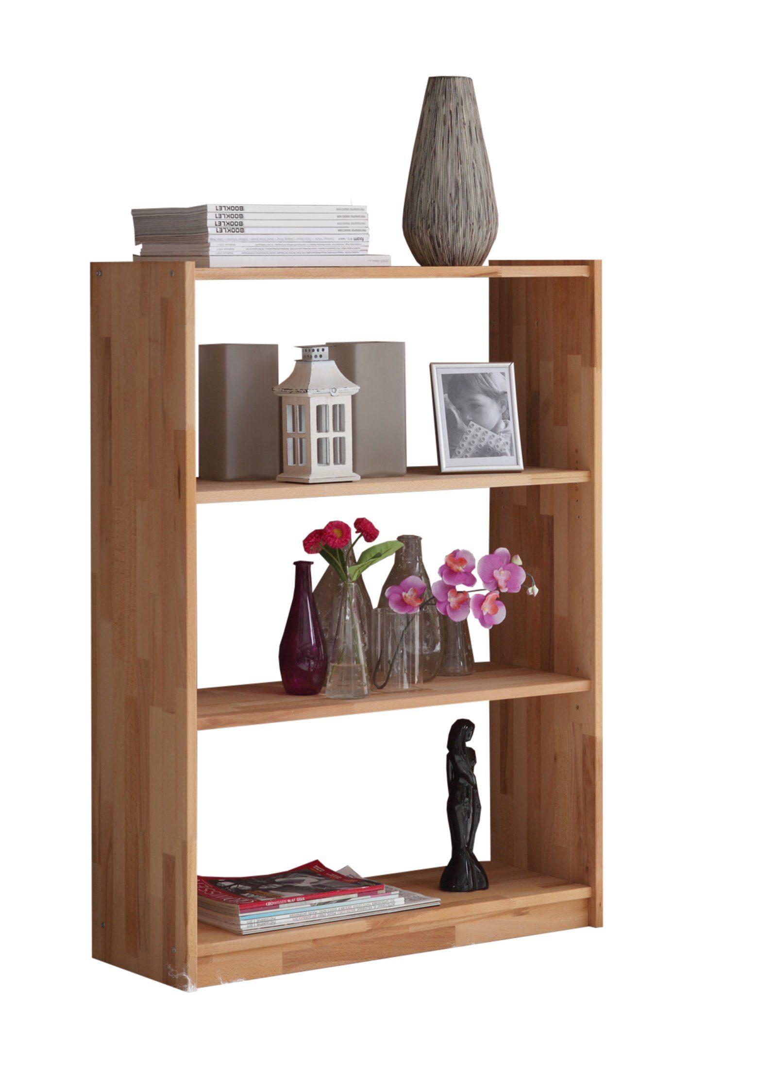 Ticaa Standregal Standregal Bücherregal Simon Buche 3 Fächer, Massives Qualitätsholz (20mm Stärke), hochwertige Verarbeitung