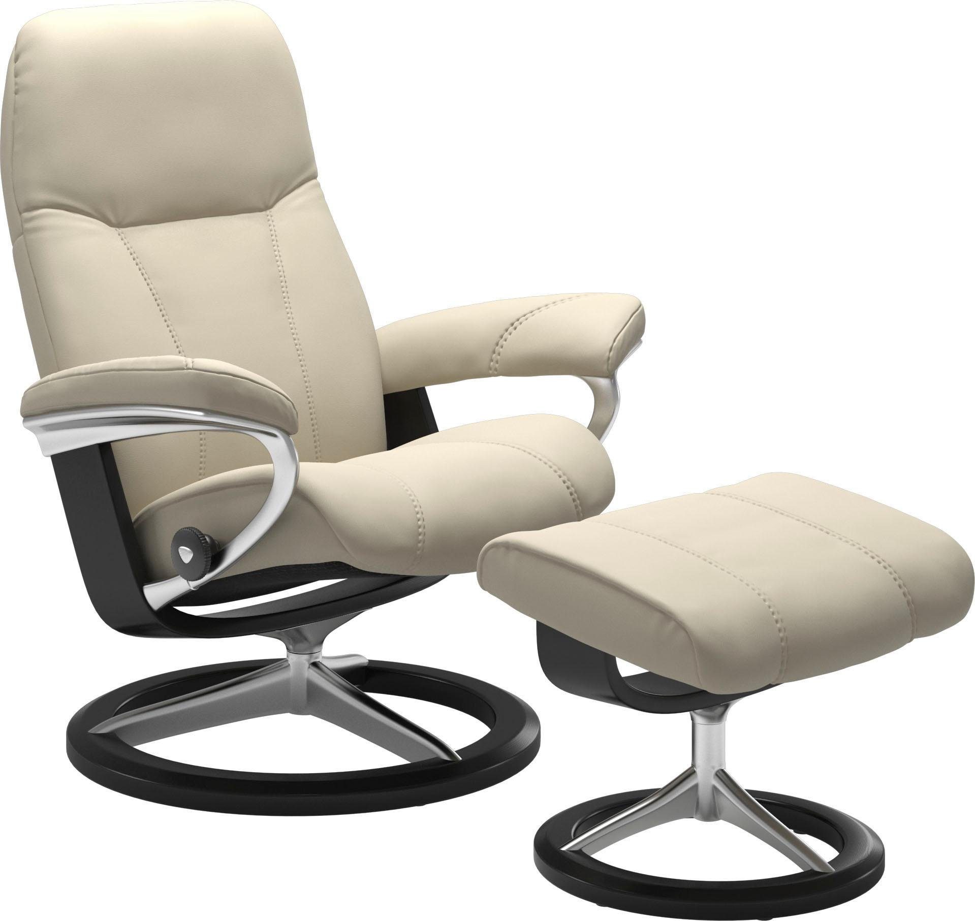 mit Stressless® Consul Relaxsessel Base, Relaxsessel (Set, Schwarz mit L, mit Hocker), Hocker, Größe Gestell Signature