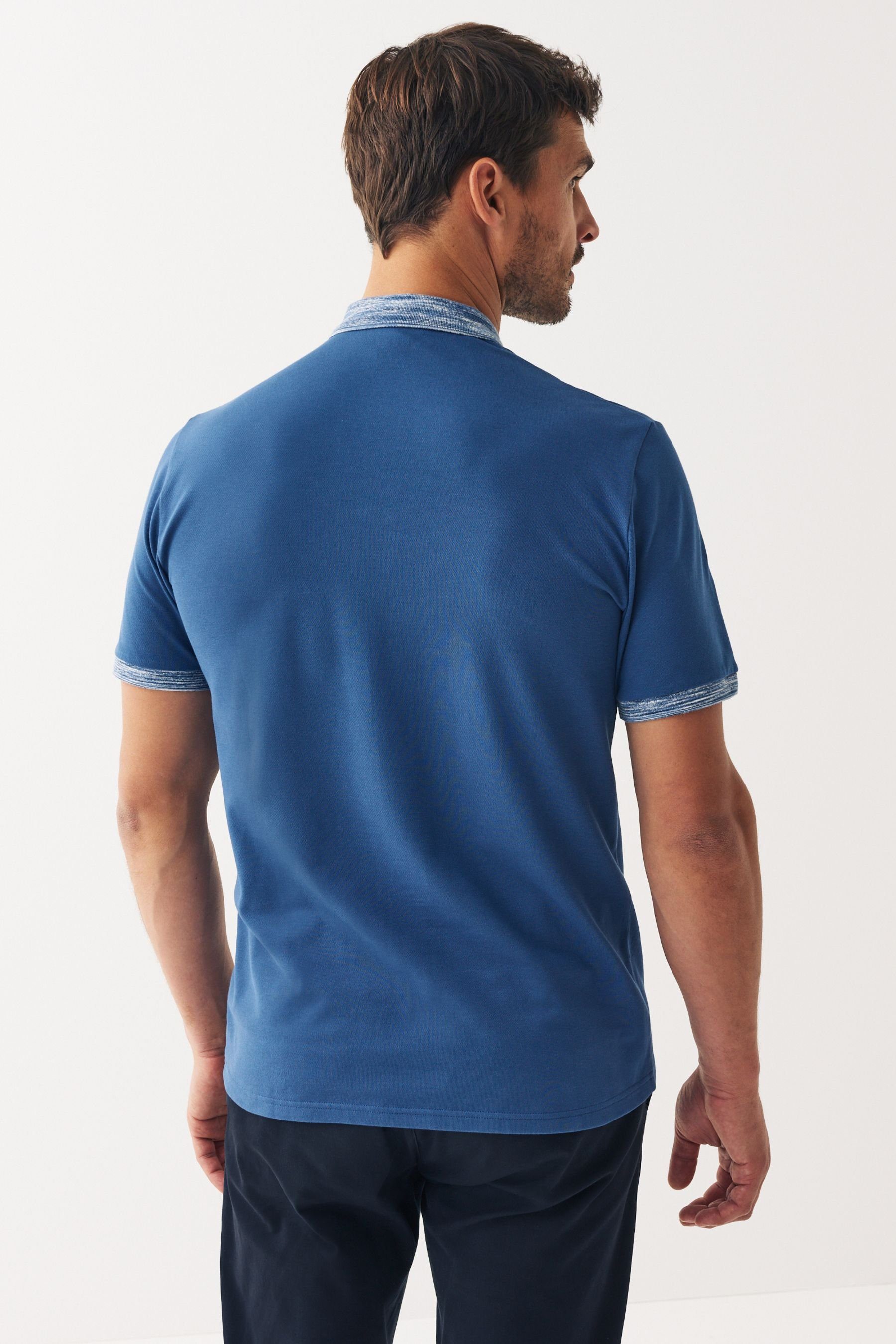 Fit Blue mit Dye Kragenstreifen Regular Pikee-Poloshirt Space (1-tlg) Poloshirt im Collar Next