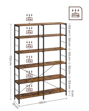 VASAGLE Bücherregal, Standregal mit 6 Ebenen, Industrie-Design