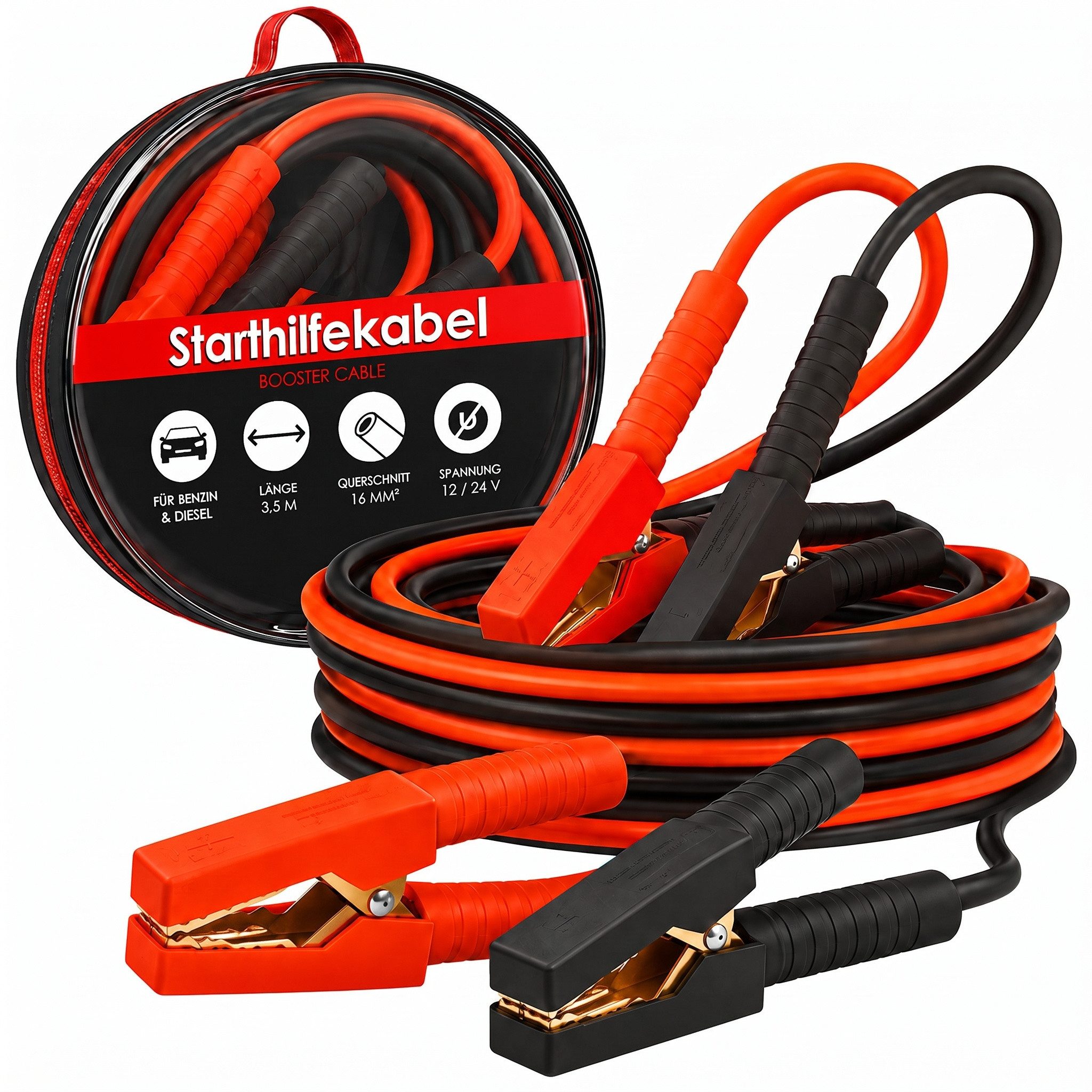 monzana Starthilfekabel, PKW 12/24V Überbrückungskabel 2x3m Benzinmotoren bis 2.500 ccm Auto von monzana