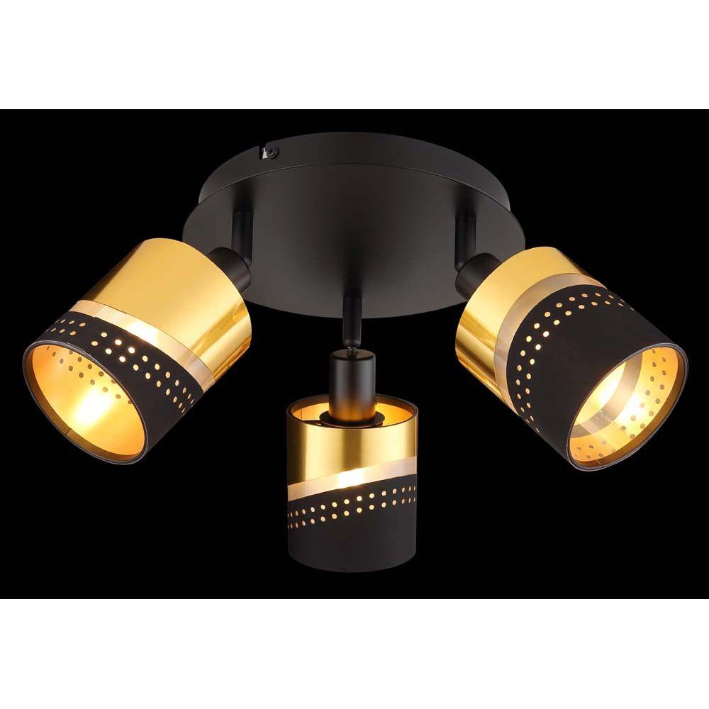 Globo Schwarz-Gold Deckenlampe 25 3-Flammig cm Deckenleuchte Deckenleuchte, D Metall