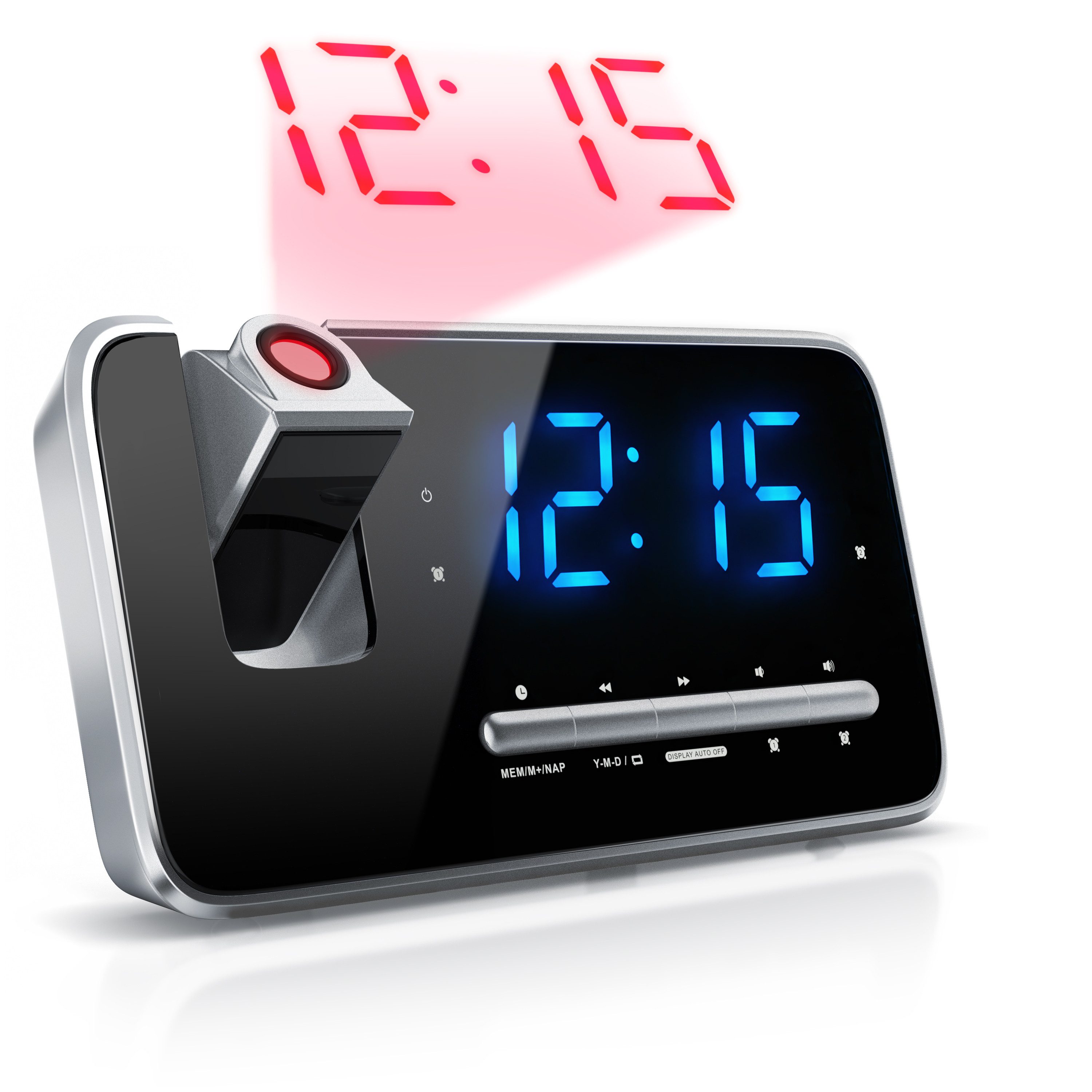 Brandson Radiowecker mit Projektion, 4,7" LED-Display Digitalwecker, FM Radio Anzeige an Wand & Decke, 180° schwenkbar, mehrere Weckmodi
