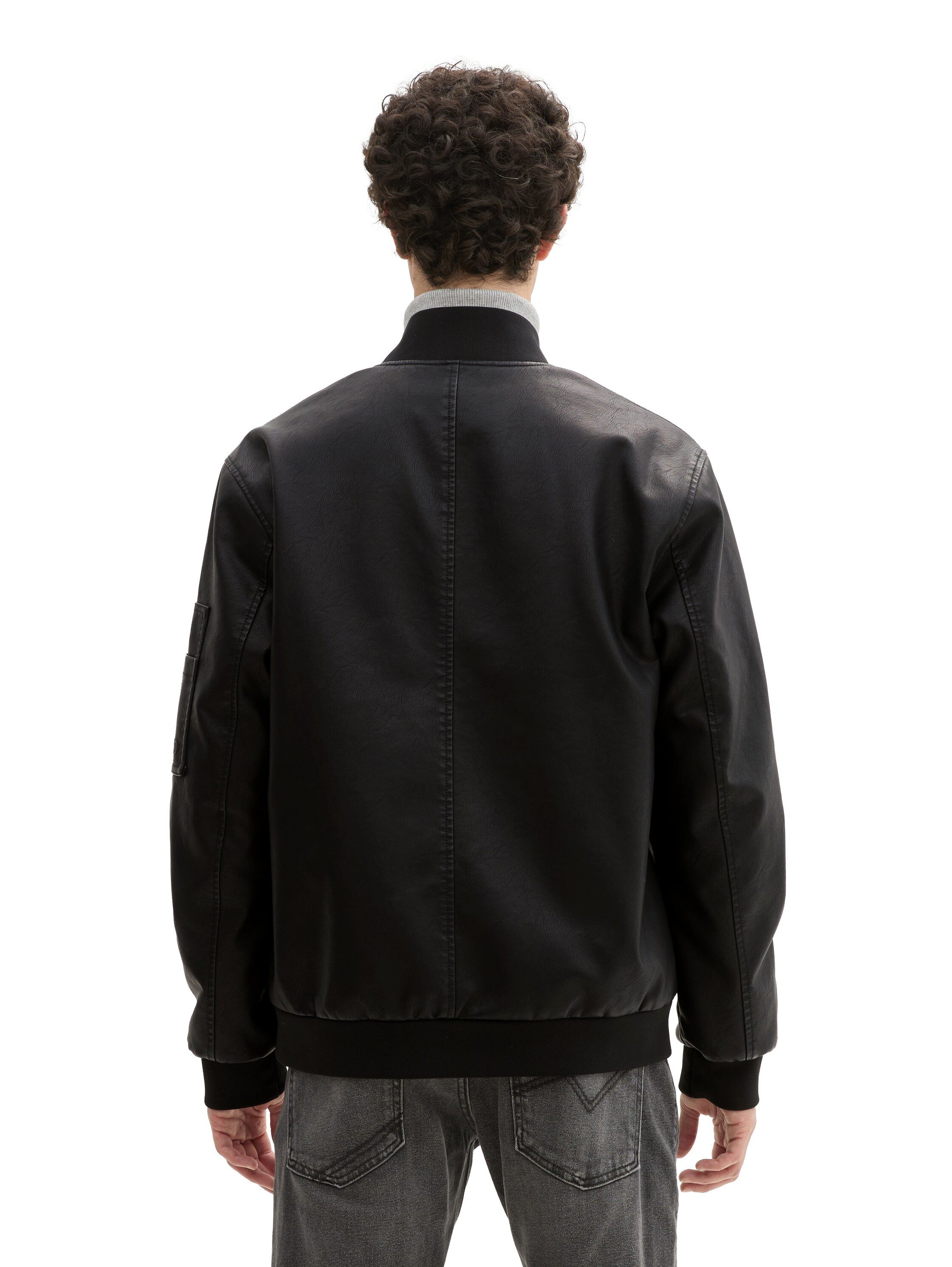 TOM TAILOR Denim Bomberjacke Kunstleder mit Eingrifftaschen