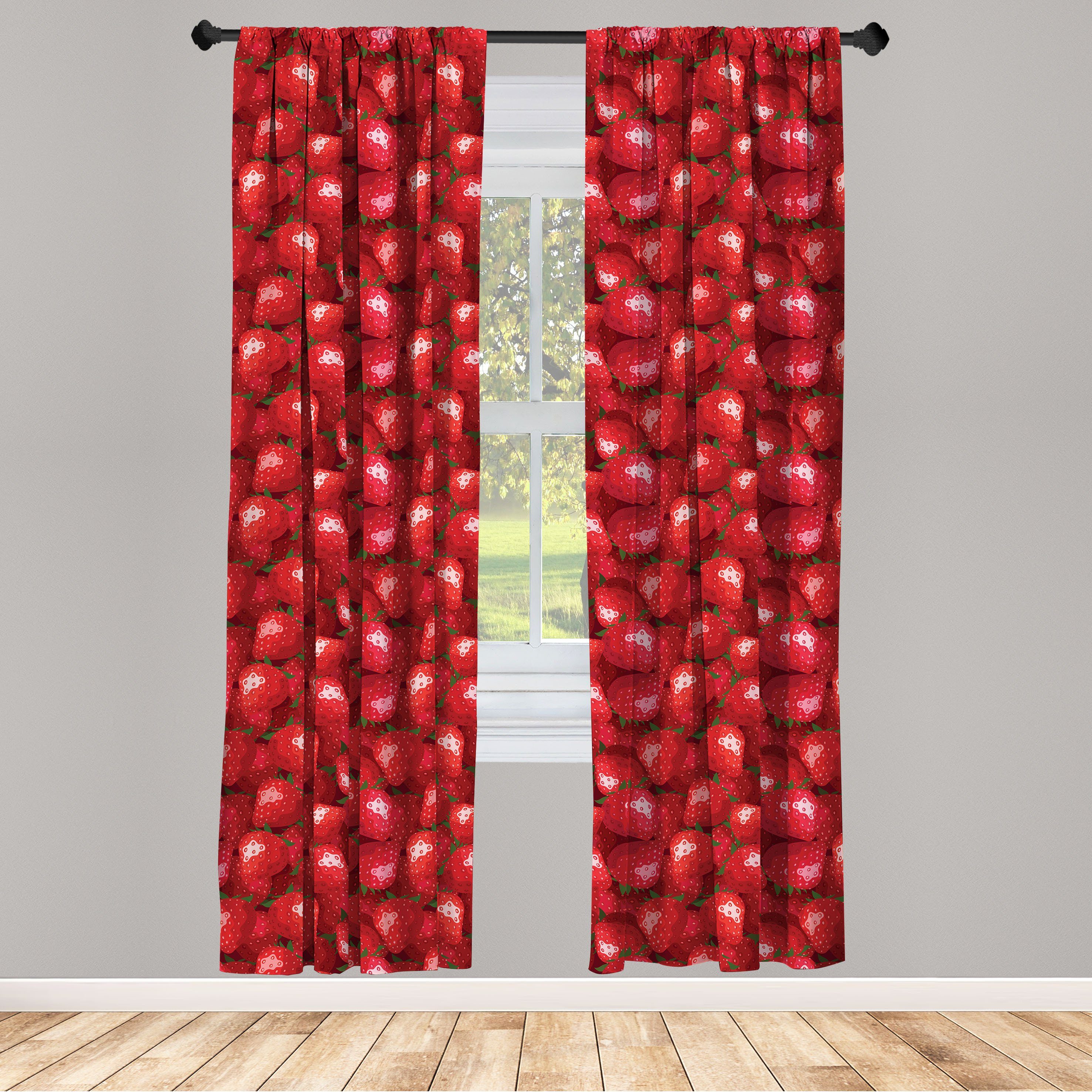Gardine Vorhang für Wohnzimmer Schlafzimmer Dekor, Abakuhaus, Microfaser, rot Erdbeeren Reife Früchte