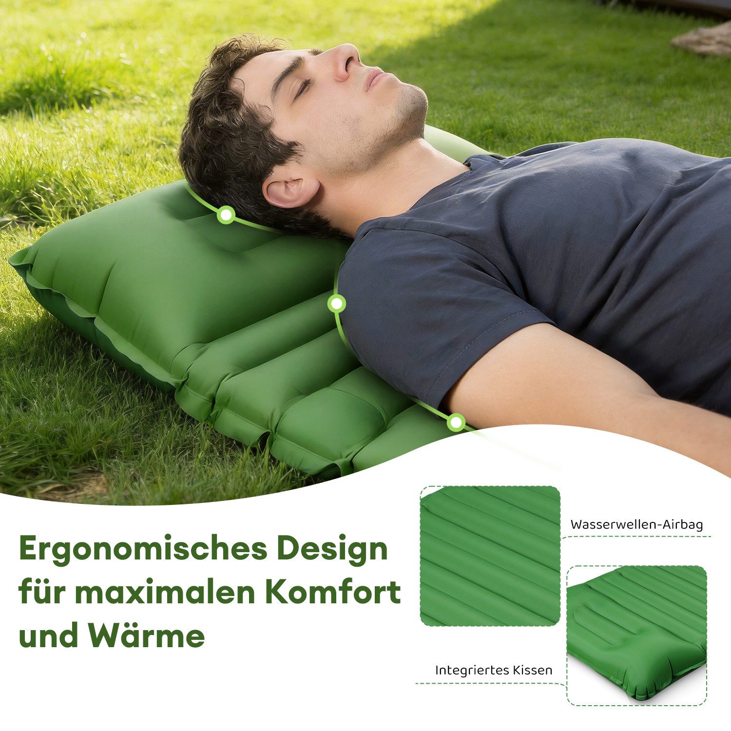 CkeyiN Isomatte Selbstaufblasende Campingmatte für Camping/Outdoor 196*68*10cm, (für 1 Personen, 1-tlg), Campingmatratze Ultraleicht mit Kissen