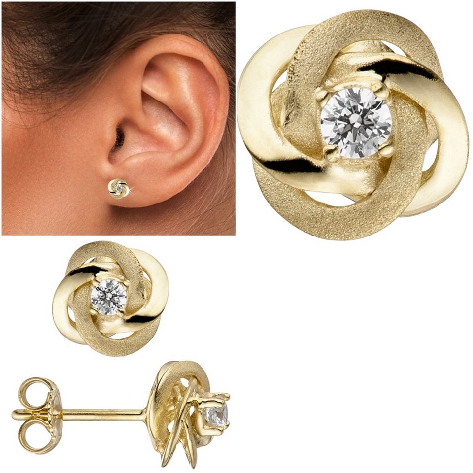 Erario D'Or Paar Ohrstecker Blume 333 Gelbgold Zirkonia