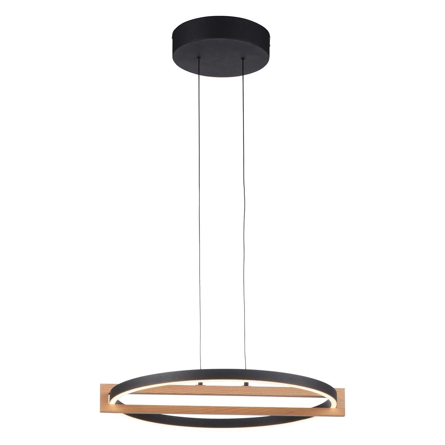 MONDO LED Pendelleuchte FAMERA, 2-flammig, Braun, Schwarz, Eichenholz, Anpassung der Farbtemperatur, Dimmfunktion, LED fest integriert, Metall, Höhenverstellbar, mit Fernbedienung, Ø 50 x H 200 cm