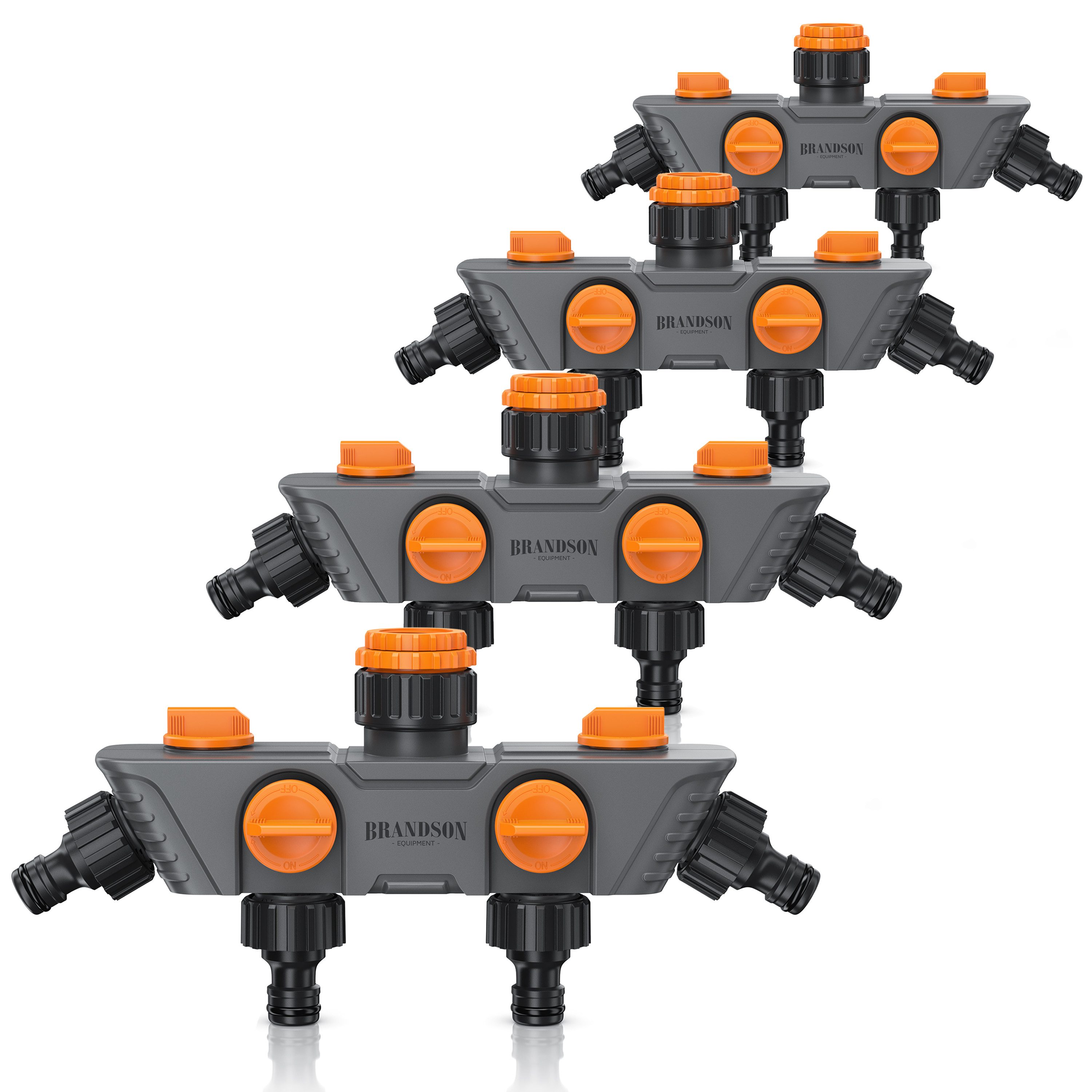 Brandson 4-Wege Verteiler 4-fach Schlauchverteiler, Gartenschlauch Wasserverteiler, 3/4 1/2 Zoll, (4-tlg), Regulierbarer 45° Wasserhahn Schlauch Verteiler für Gartenbewässerung