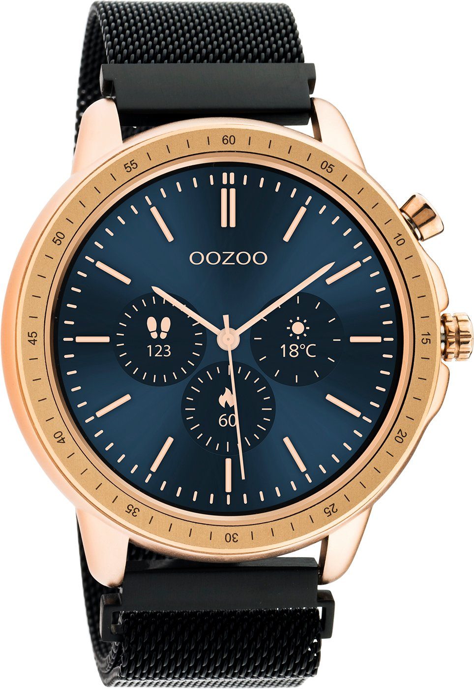 OOZOO Q00308 Armbanduhr Rose Milanaiseband Schwarz 45 mm Smartwatch