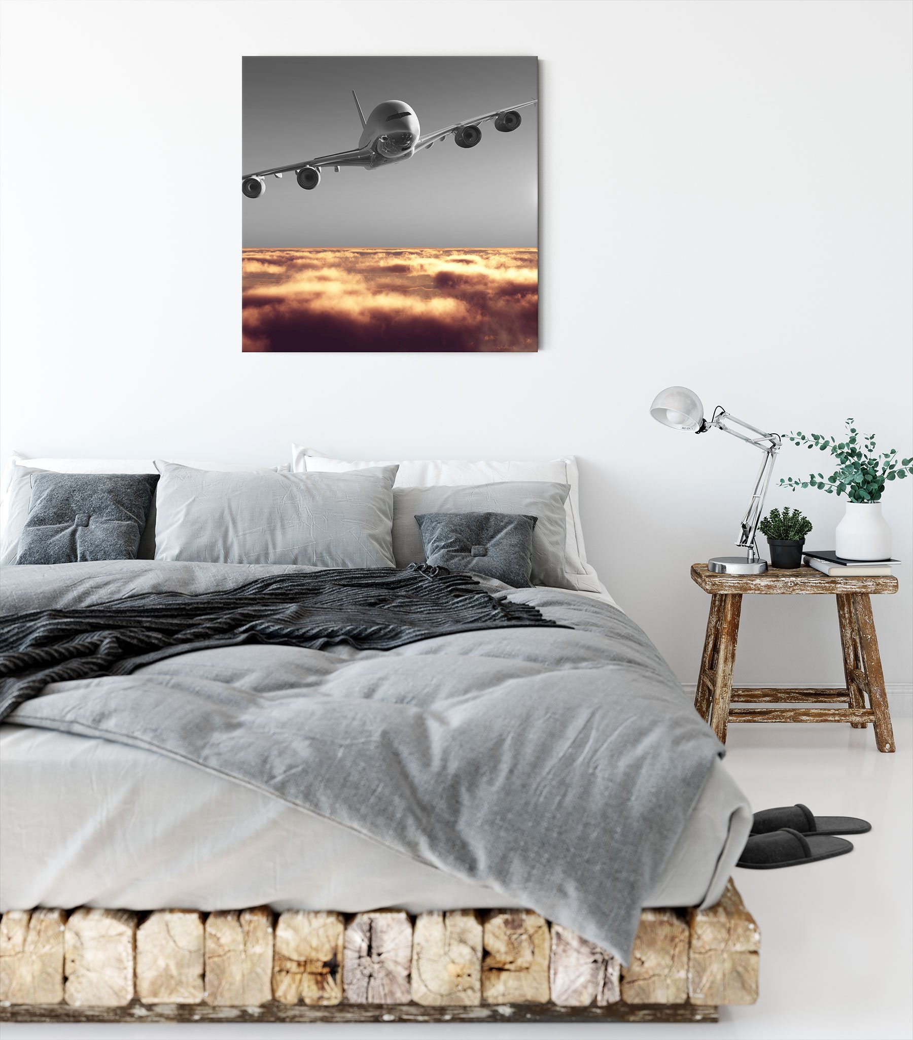 über Wolkenmeer Flugzeug St), bespannt, Leinwandbild (1 Zackenaufhänger über Leinwandbild inkl. Pixxprint fertig Flugzeug Wolkenmeer,