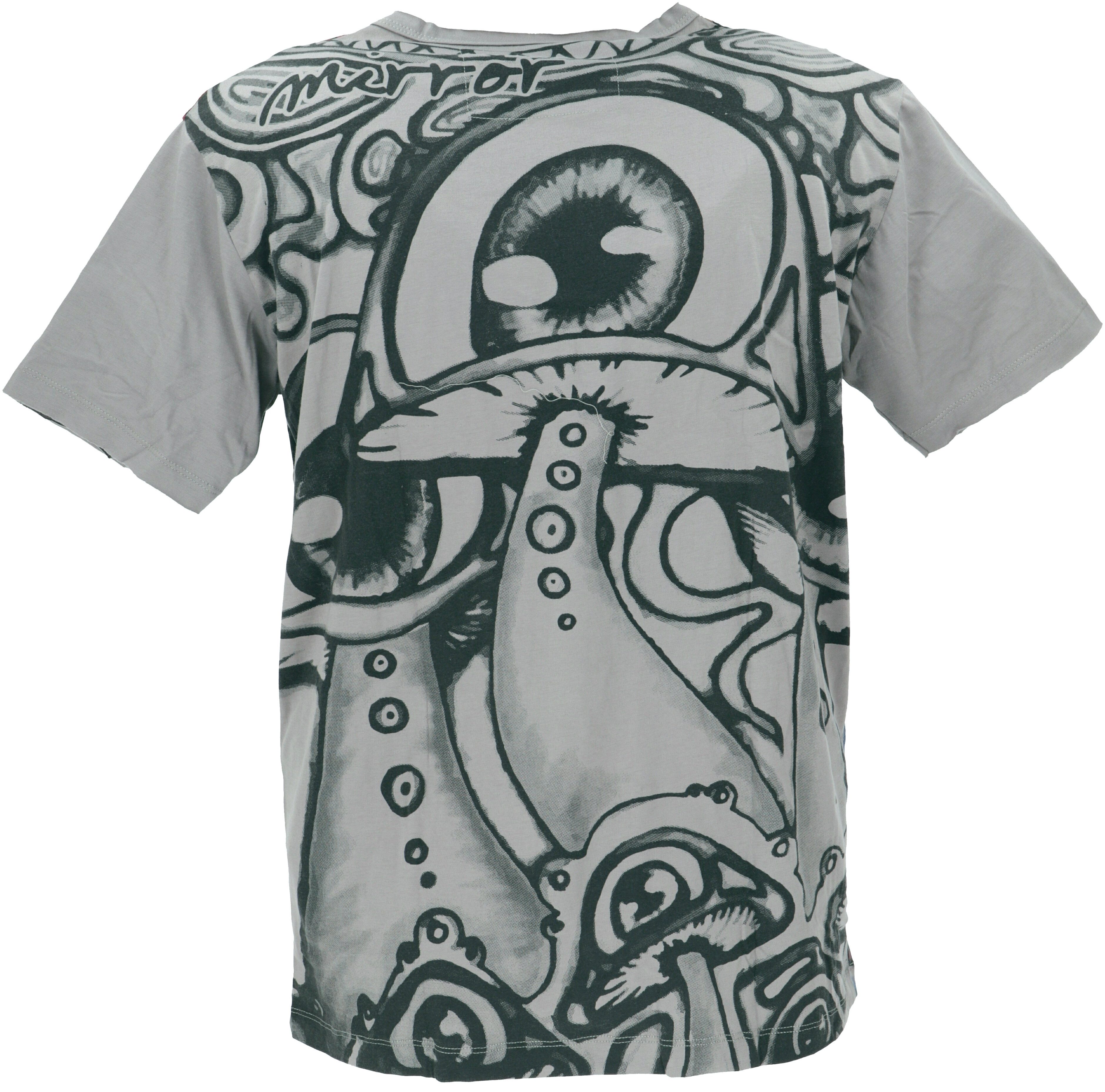 Guru-Shop T-Shirt Mirror T-Shirt - Mushroom/taupe Goa Style, Festival, alte günstig online kaufen