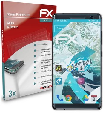 atFoliX Schutzfolie Displayschutzfolie für Nokia 8 Sirocco, (3 Folien), Ultraklar und flexibel