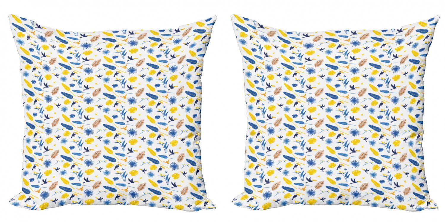 Kissenbezüge Modern Accent Doppelseitiger Digitaldruck, Abakuhaus (2 Stück), Gelber Vogel Exotische Tukane Blätter