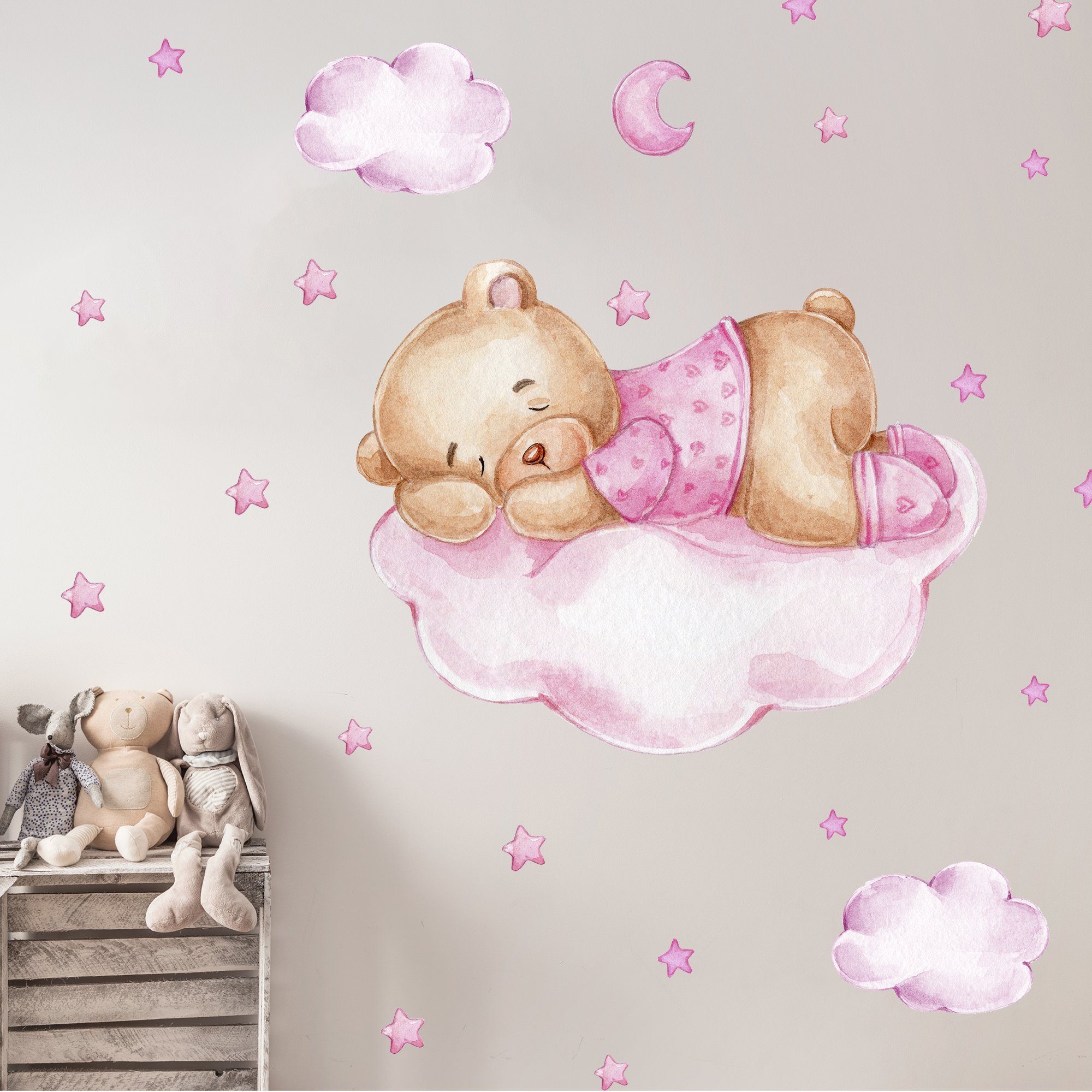 WANDKIND Wandtattoo Bär auf der Wolke ROSA V269, selbstklebend