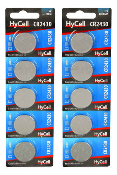 HyCell »10er Pack Lithium Knopfzellen CR2430 3V - Knopfbatterien - 10 Stück« Knopfzelle