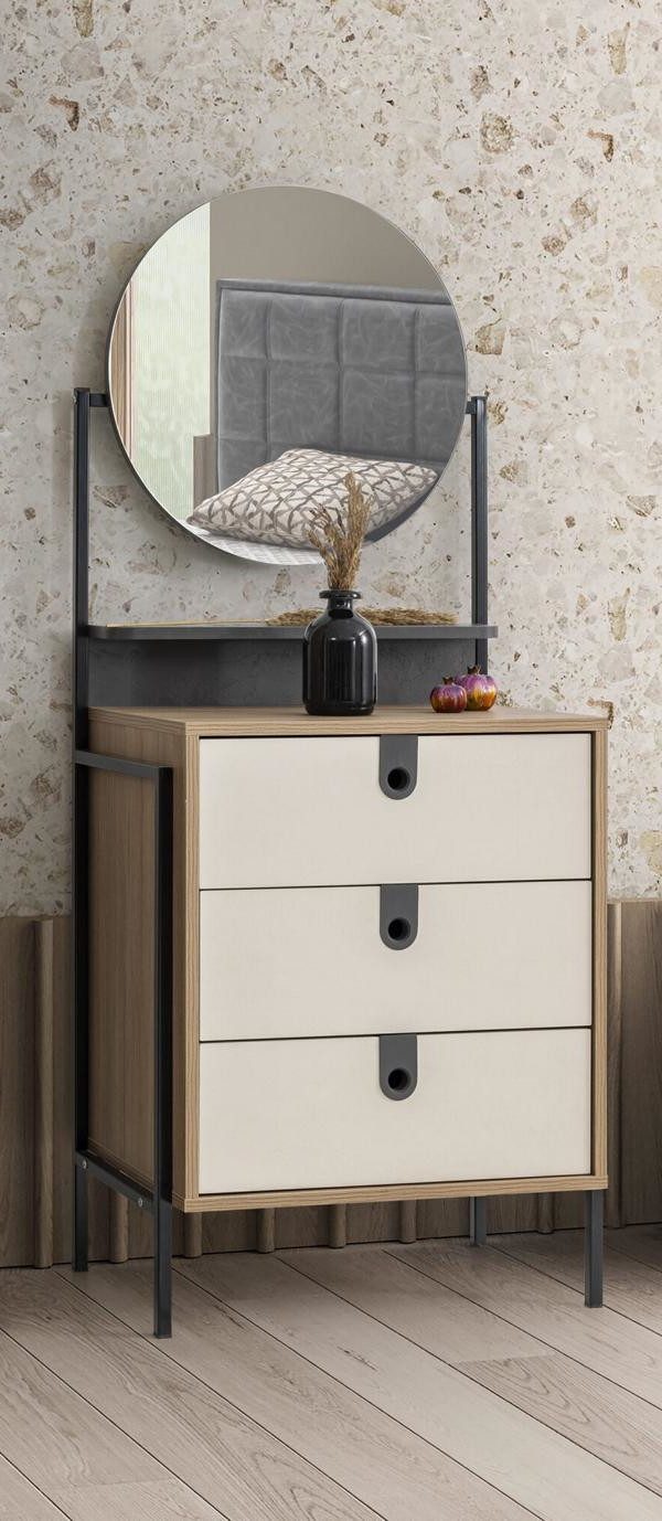 Schubkastenkommode Elegante Sideboard mit Spiegel und drei Schubfächern in Holzoptik und