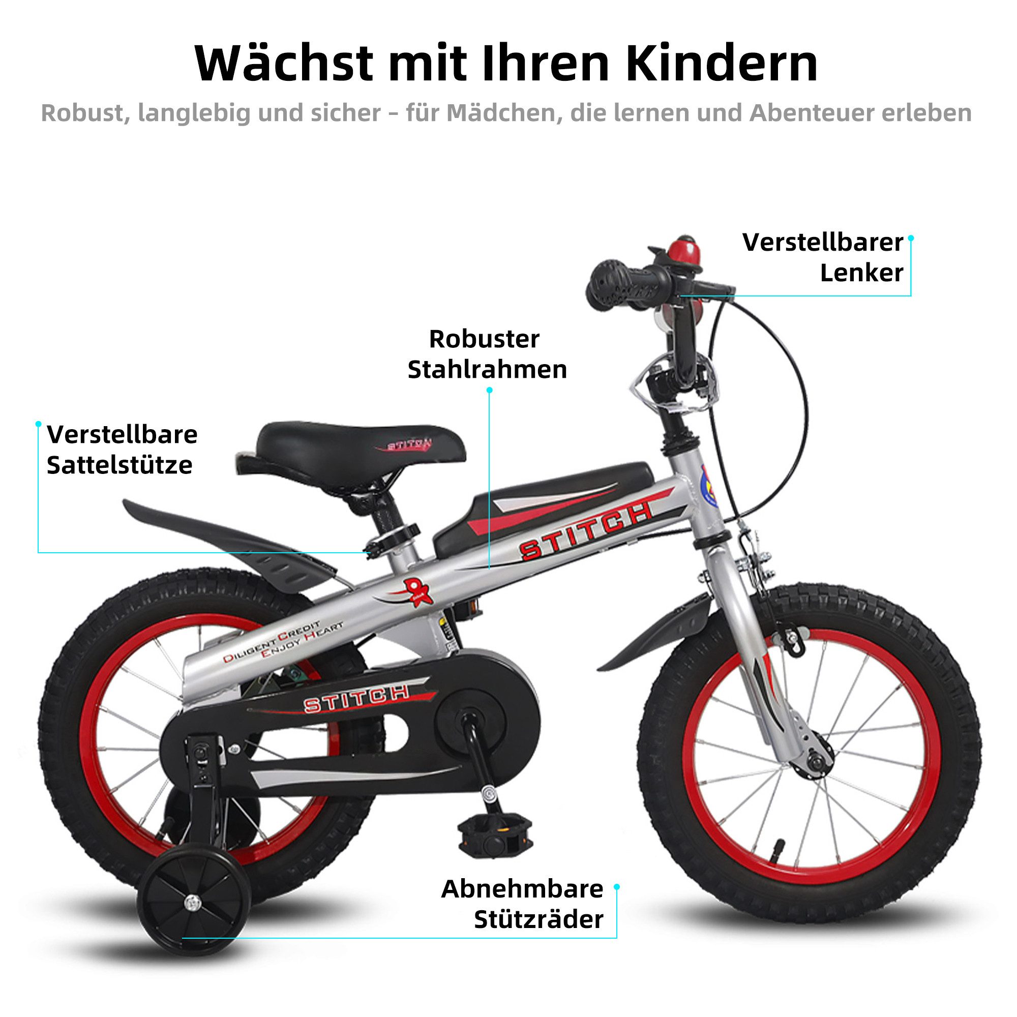 JOYSTAR Kinderfahrrad Chevalier 12/14/16 Zoll Kinderfahrrad für Jungen ab 3-7 Jahre, mit Stützrädern, Handbremse, Kotflügel,Gekapselte Kettenabdeckung