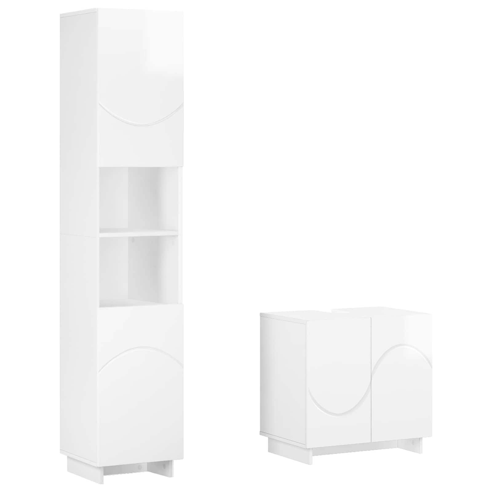 vidaXL Gartenlounge-Set Badezimmerschrank-Set 2 stk. Hochglanz Weiß Holzwerkstoff, (2-tlg)