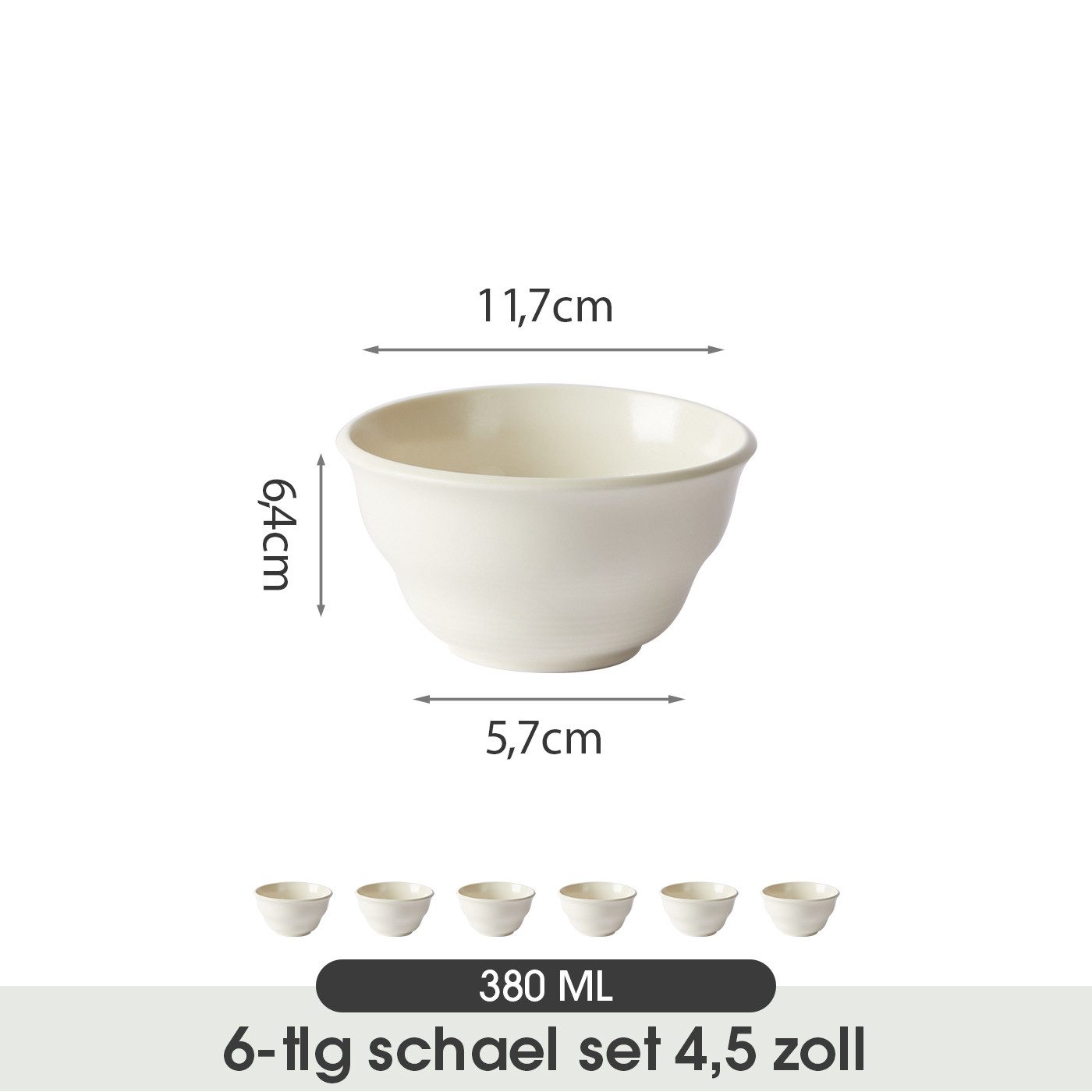 JIWOO Schüssel 6er Ø11,7cm, Müslischale Eisschale FrühstückSchale Dessertschale, Keramik, (Schaleset, 6-tlg), Bowl, Hochwertiges Schalen Weiß Schale Mikrowellenofen Spülmaschine