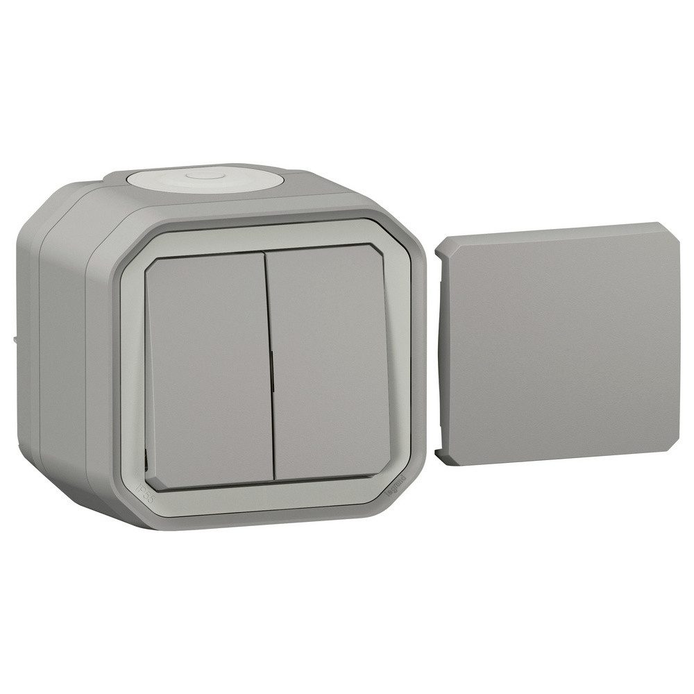 legrand® Schalter Legrand Komplett Aufputz, Wechselschalter, Taster Plexo Grau 069719L