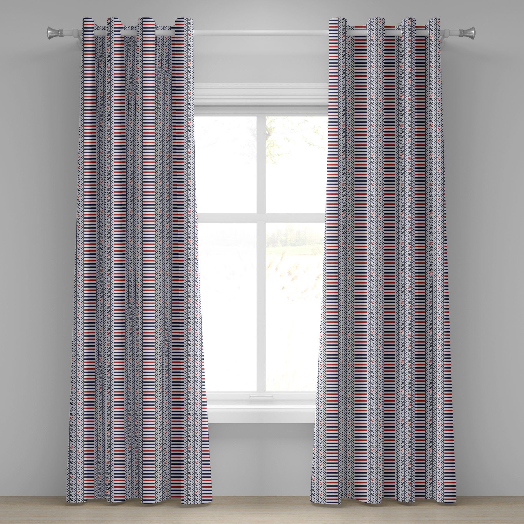 Gardine Dekorative 2-Panel-Fenstervorhänge für Schlafzimmer Wohnzimmer, Abakuhaus, Nautisch Marine-Muster-Streifen