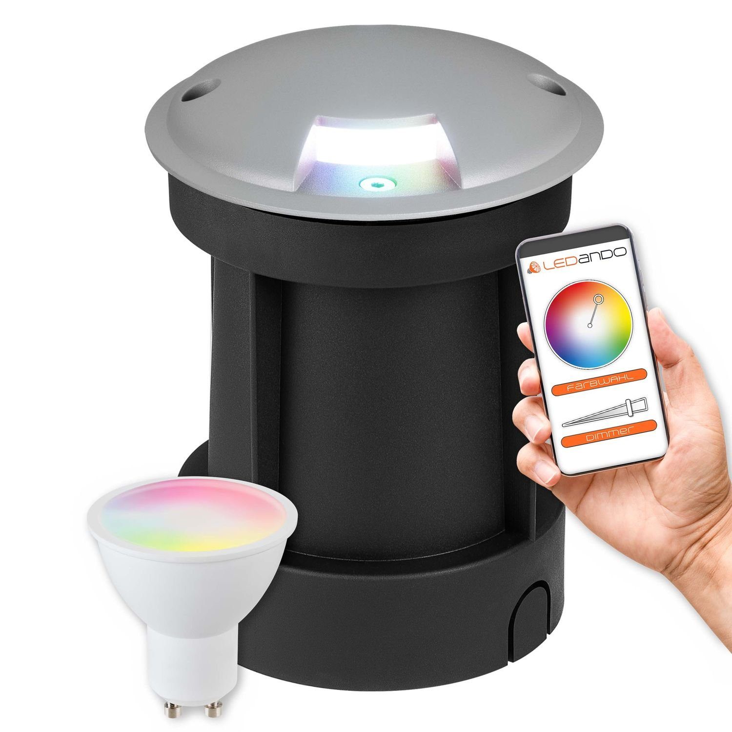 LEDANDO LED Einbaustrahler 5W Lichtauslass mit LED - Set App Bodeneinbaustrahler Smart 1 WiFi per