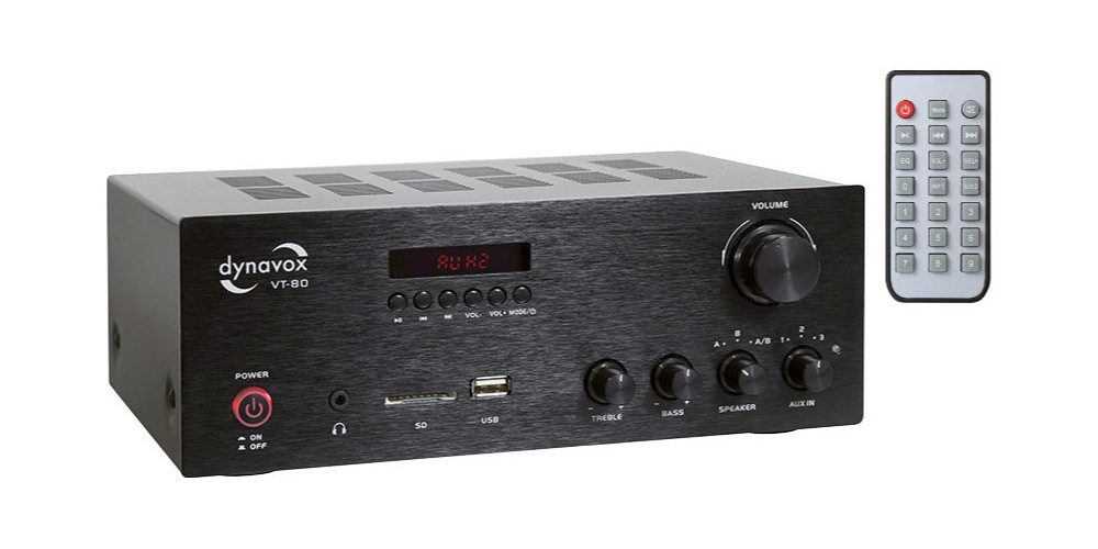 Dynavox VT-80 Stereo-Verstärker mit Bluetooth, USB & SD-Karten-Slot Audioverstärker (Anzahl Kanäle: 4, 160 W, inkl. Fernbedienung, Bluetooth-Antenne & Netzkabel)