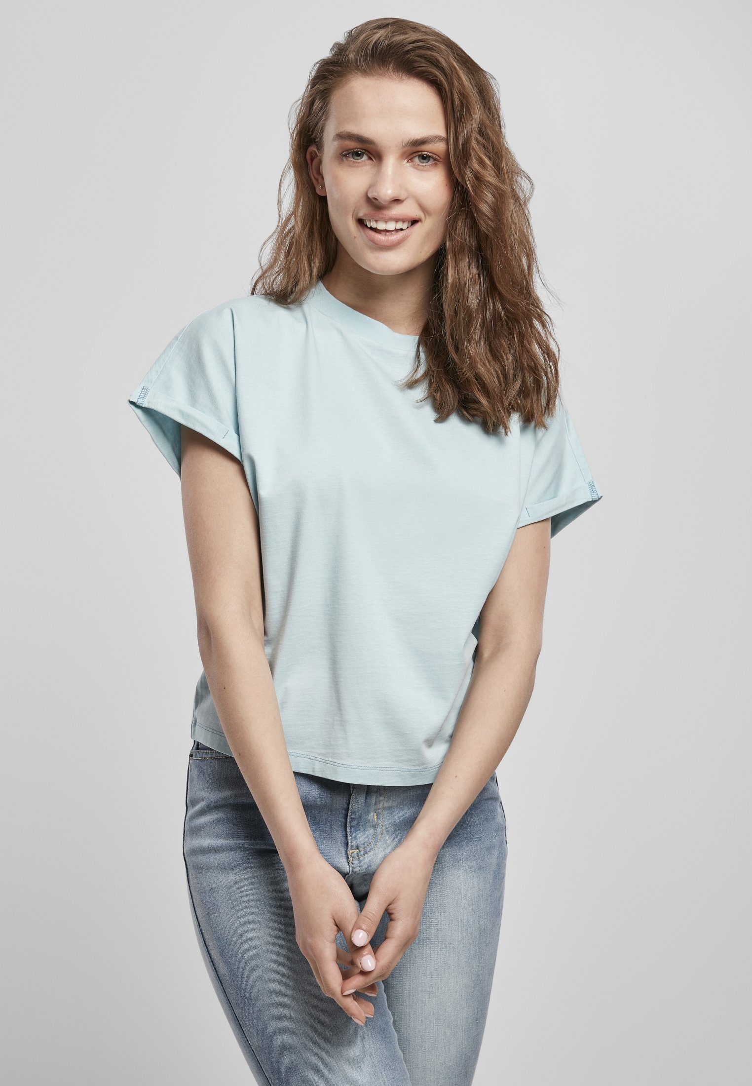URBAN CLASSICS Strandshirt Damen Ladies Short Pigment Dye Cut On Sleeve Tee (1-tlg) seablue | T-Shirts