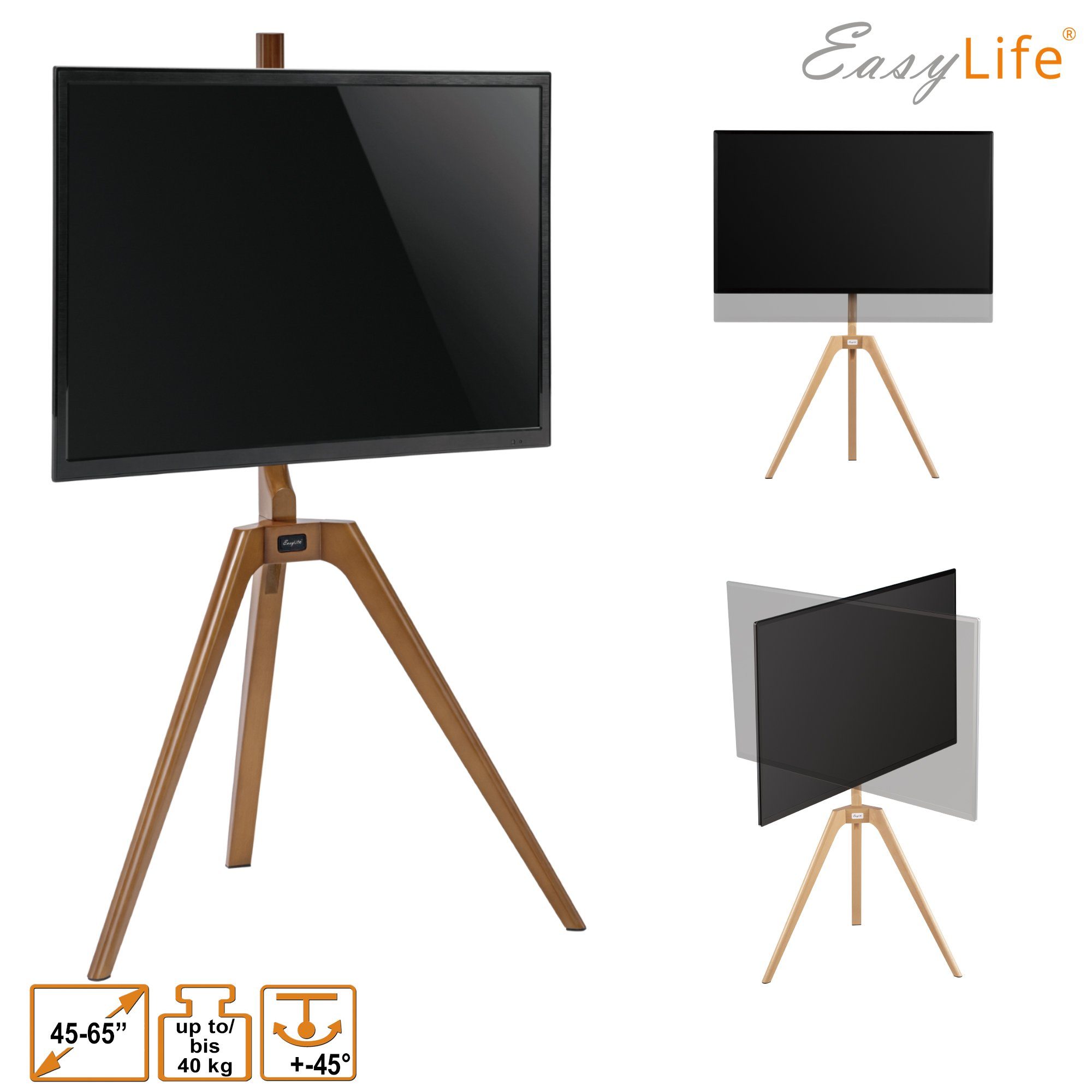TV-Ständer STAFFELEI TV-Stativ 45-65", Schwenkbar VESA 400x400 (Schwarz/Nussbaum)