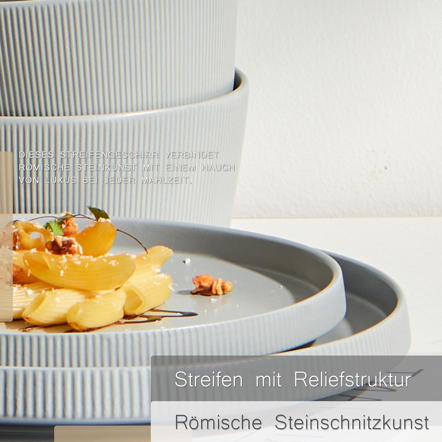 JIWOO Geschirr-Set 12tlg Kombiservice Teller-Set Tafelservice Schüssel-Set Speiseteller (12-tlg), 4 Personen, Keramik, Hochwertiges Geschirr set Grau Mikrowellen spülmaschinenfest