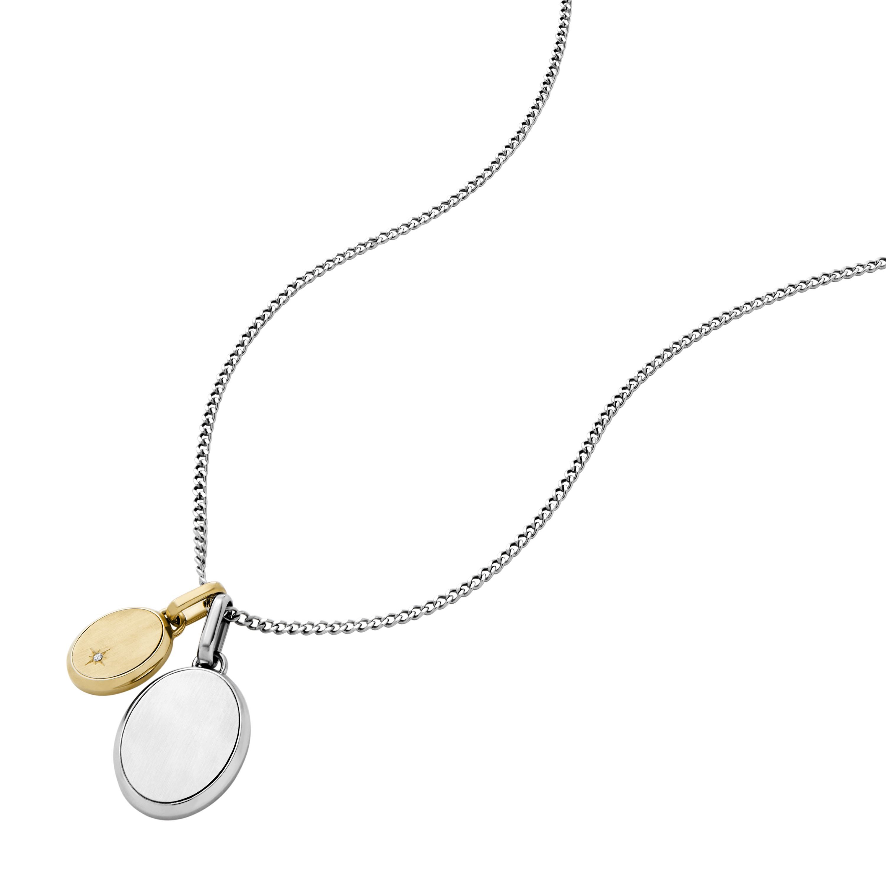 Fossil Kette mit Anhänger Schmuck Geschenk Edelstahl DREW Bicolor (Set, 3-tlg), mit Glasstein
