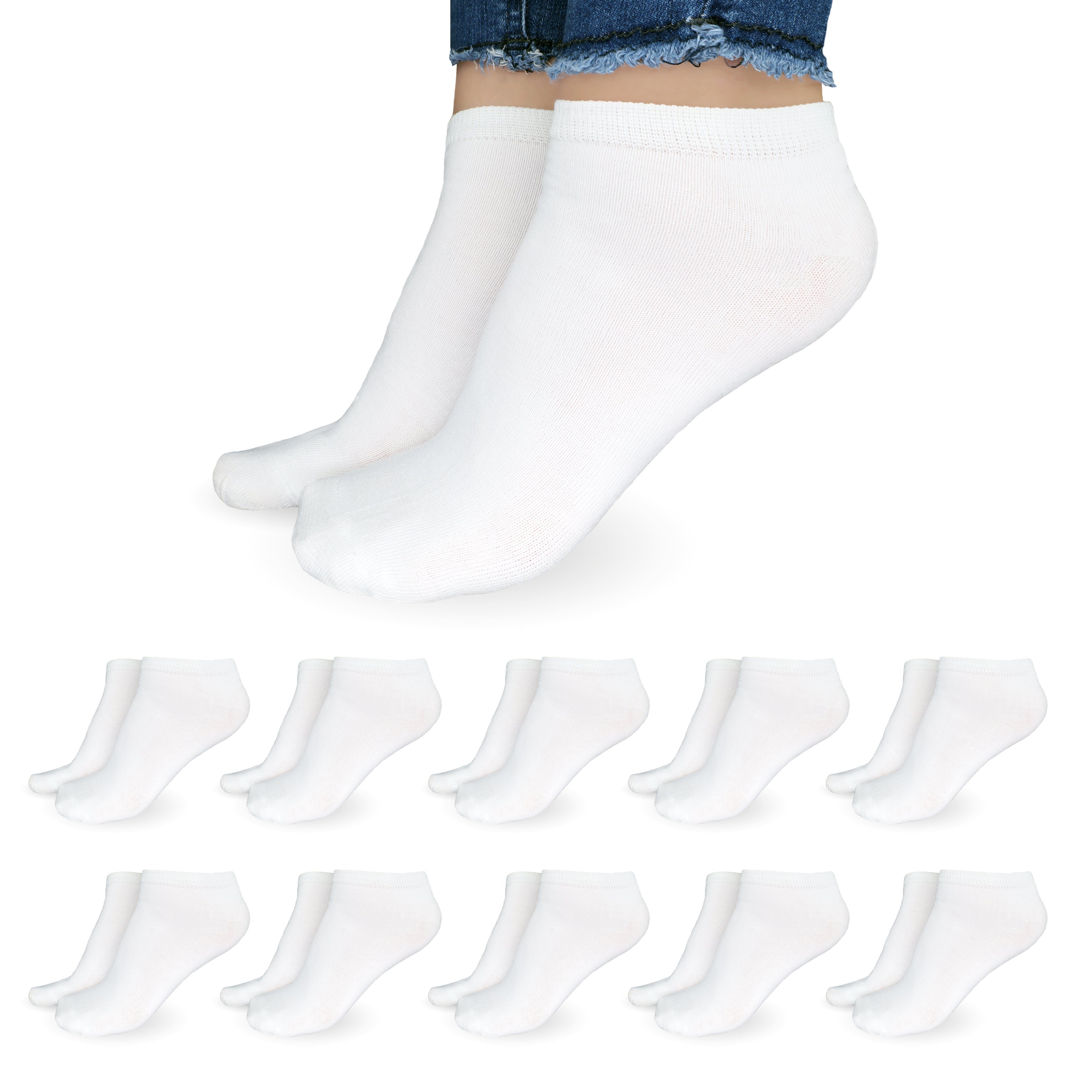 SO.I Freizeitsocken Sneaker Socken Damen & Herren aus Baumwolle (Größen 35-46, 5-20 Paar) atmungsaktive Unisex Socken 10x Weiß