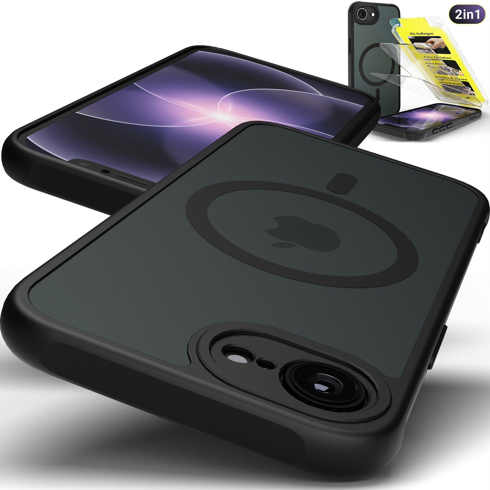GreenHec Handyhülle iPhone 17e / 16e Hülle MagSafe Case Handy Schwarz Schutzhülle Cover 6,1 Zoll, Magnet Cover Magnetische Hülle Kameraschutz Black Matt Bumper Stoßfest