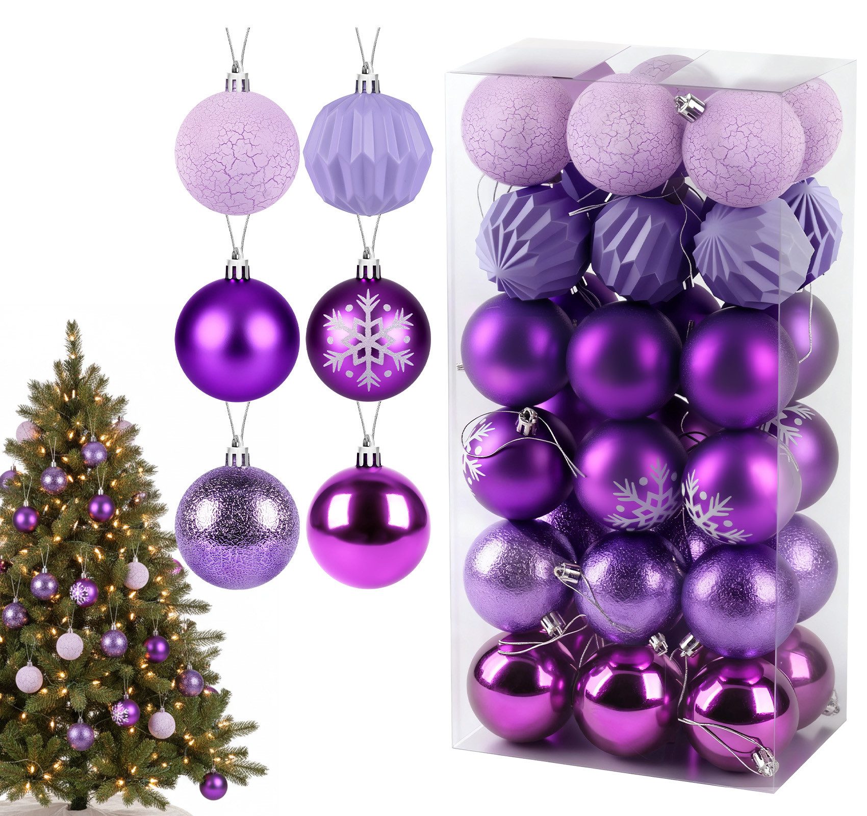 ElitVita Weihnachtsbaumkugel 36er Set Christbaumkugeln, Ø6 cm, Kunststoff, matt, glänzend, bemalte (36 St), perlmuttartigen, unregelmäßig geformte, für Weihnachtsbaum Deko