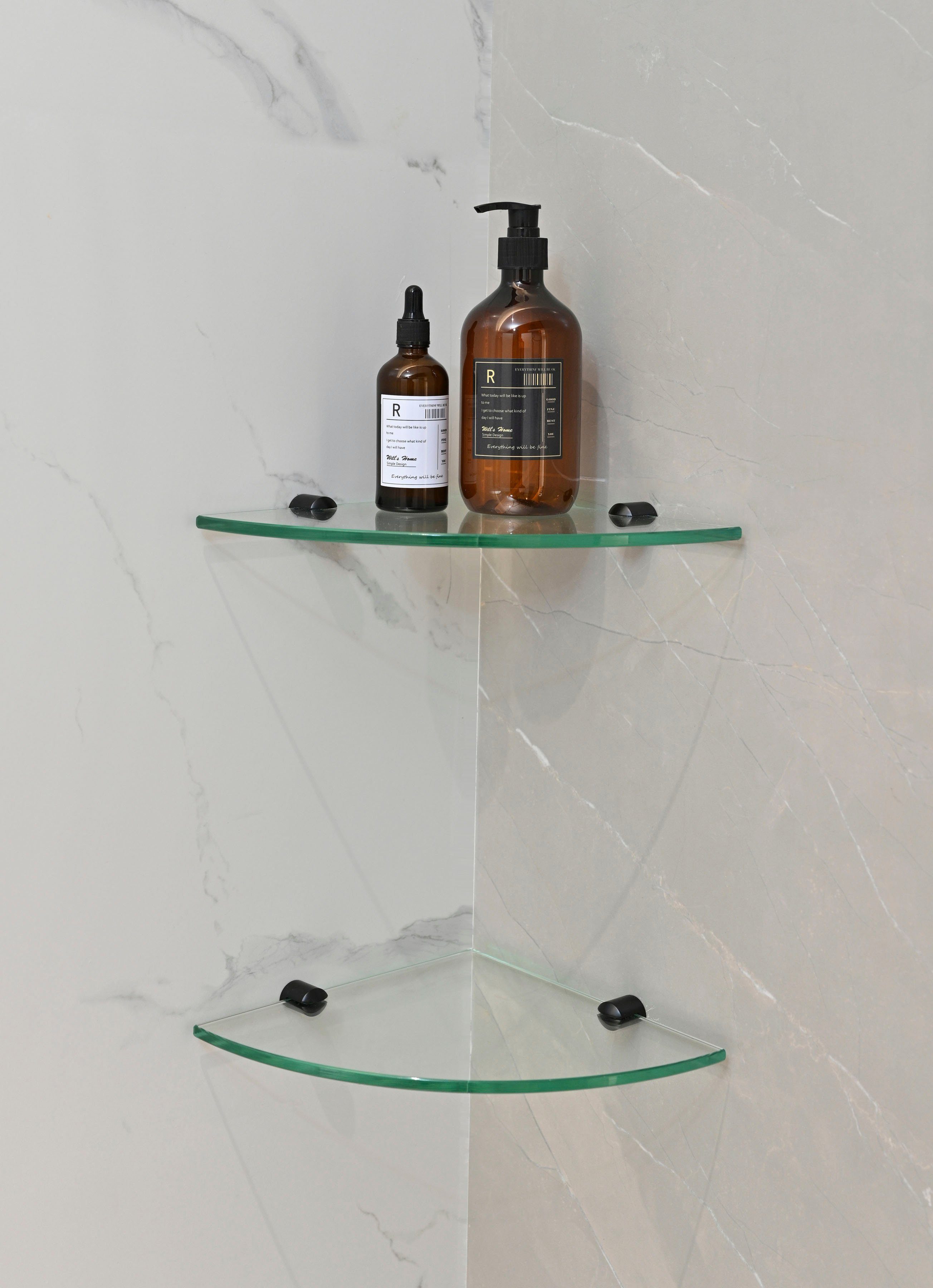 Duschglasregal, Glasstärke 2-tlg., schwarz/transparent 8mm, welltime Eckregal Einscheibensicherheitsglas, Klarglasoptik