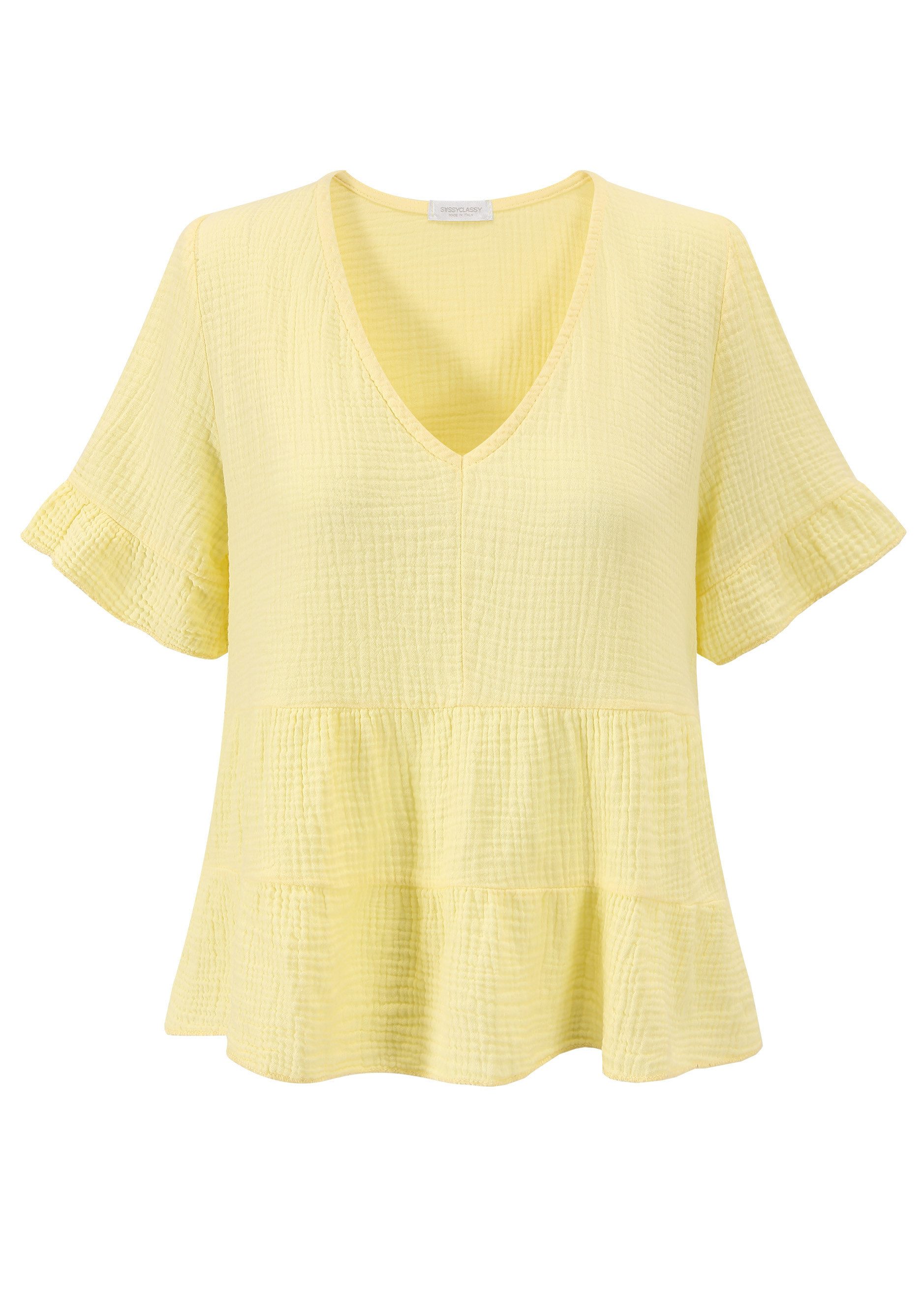 SASSYCLASSY Kurzarmbluse Luftiges Musselin Shirt Damen günstig online kaufen