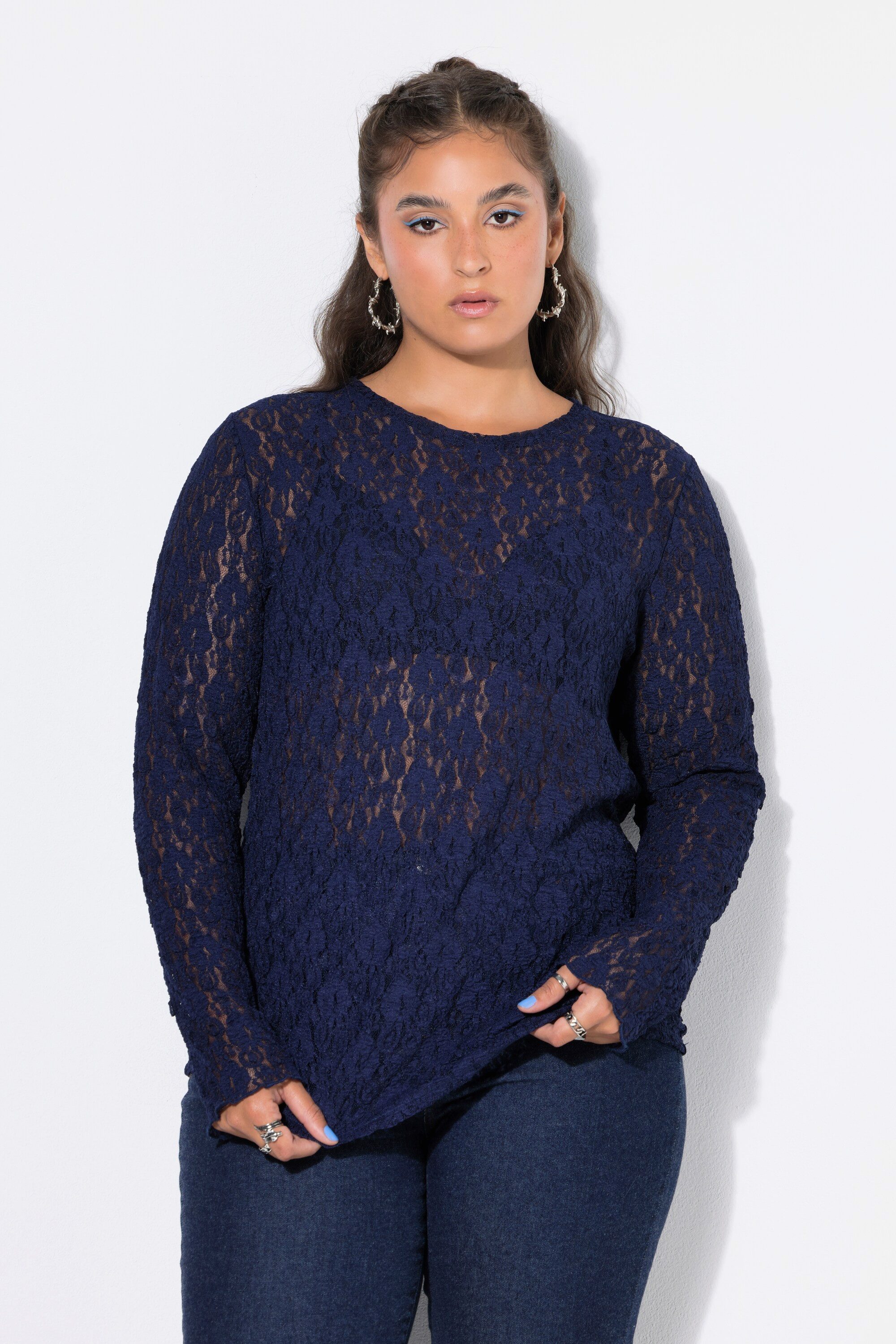 Studio Untold Longsleeve Spitzen-Shirt Slim Shape Langarm