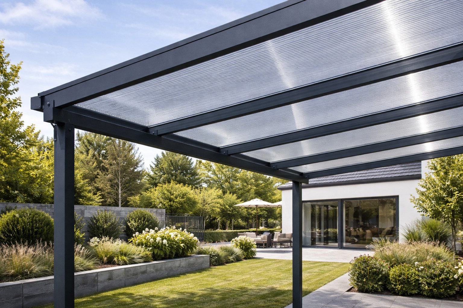 DREKU Terrassendach Aluminium 7016FS anthrazit, Stegplatten klar, BxT: 300x300 cm, Bedachung Polycarbonat Stegplatten 16 mm, (Bausatz), Bausatz zur Selbstmontage